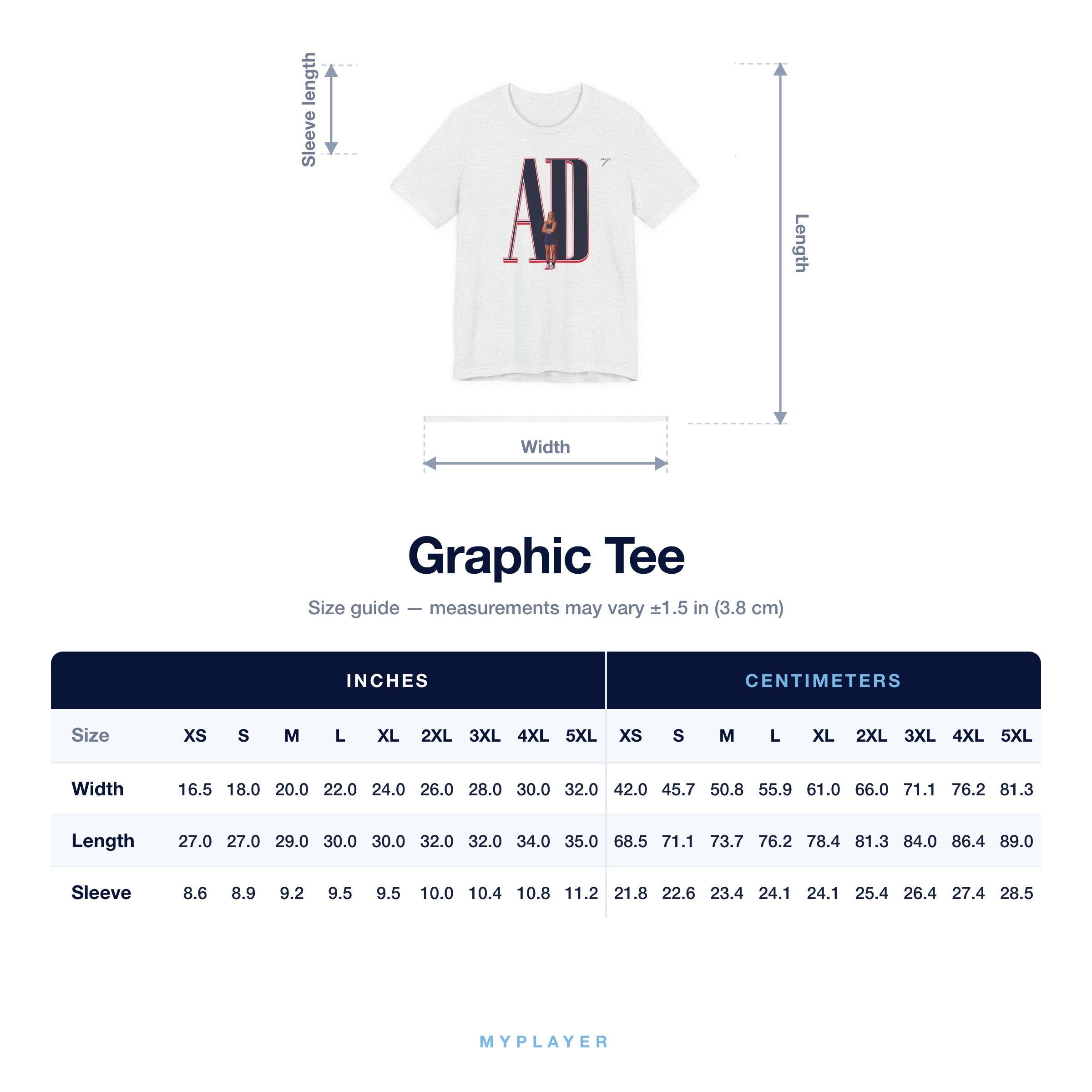 Graphic Tee size chart