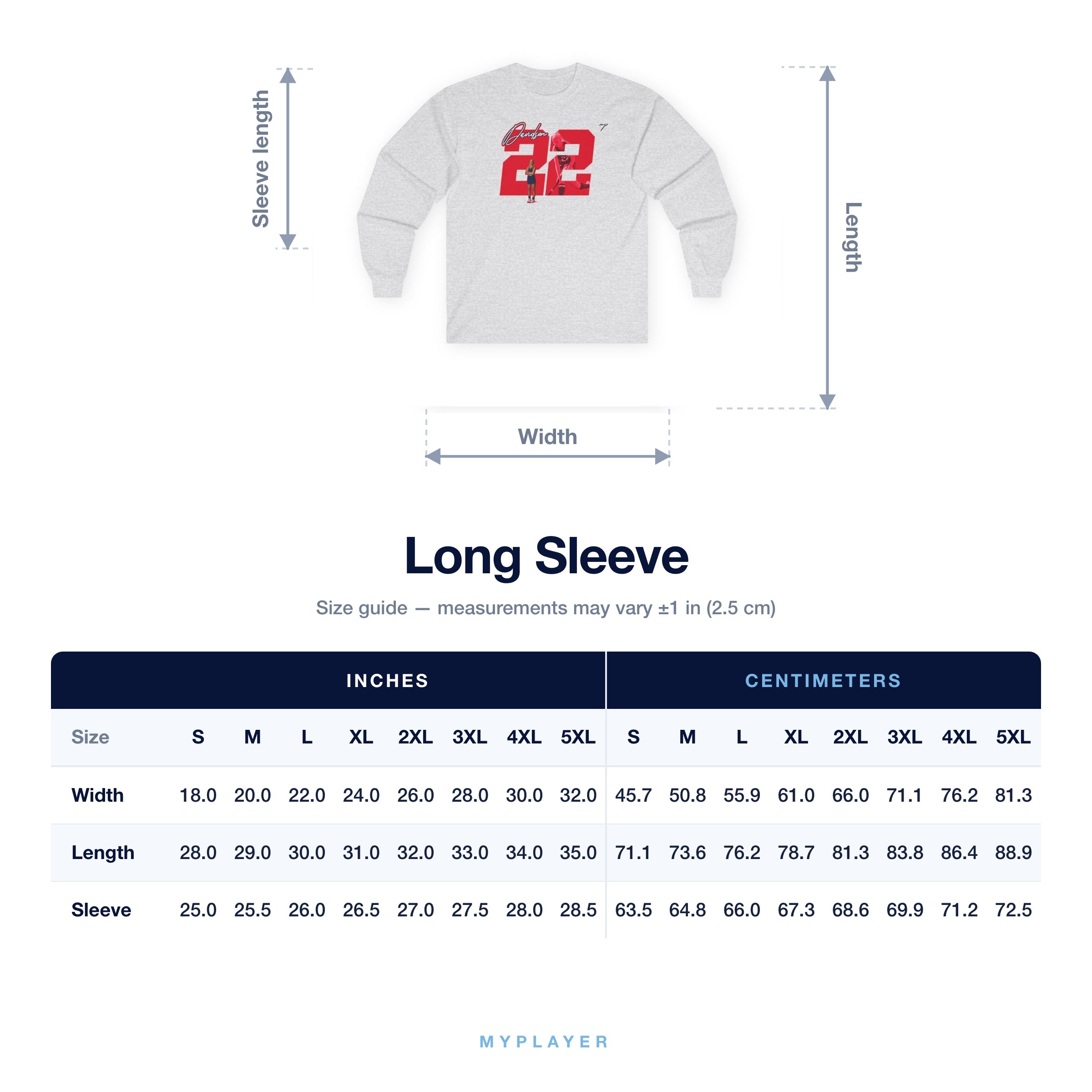 Long Sleeve size chart
