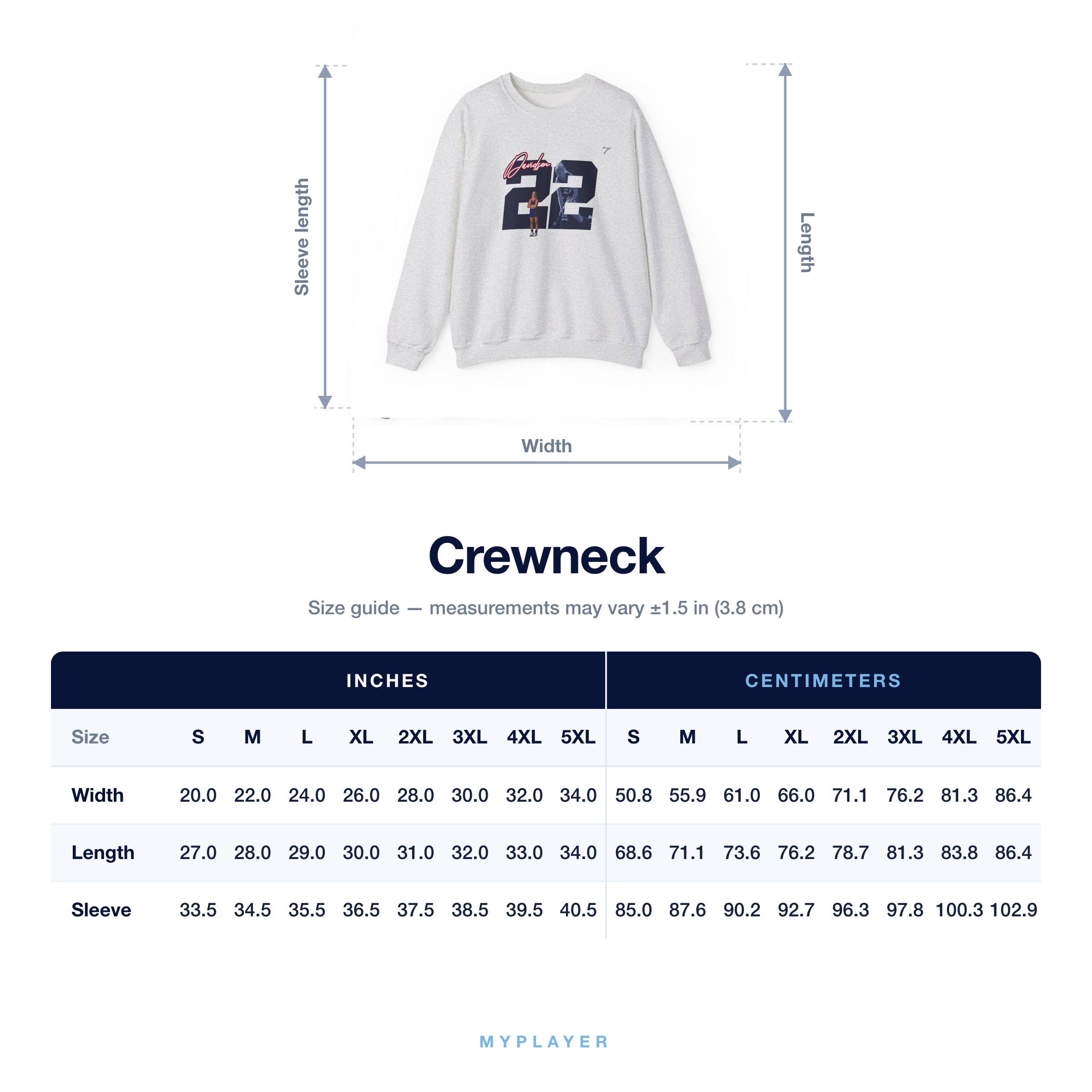 Crewneck size chart