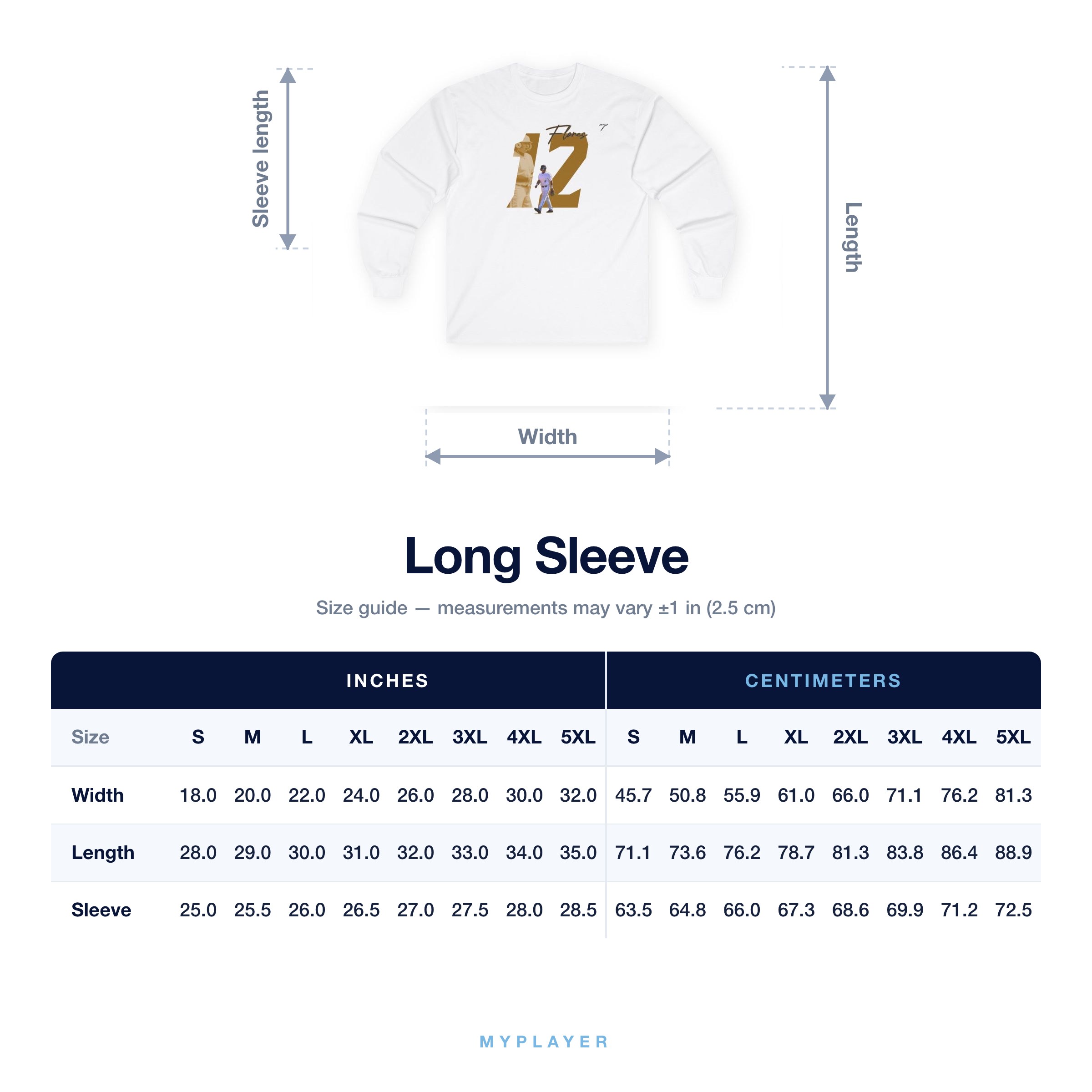 Long Sleeve size chart