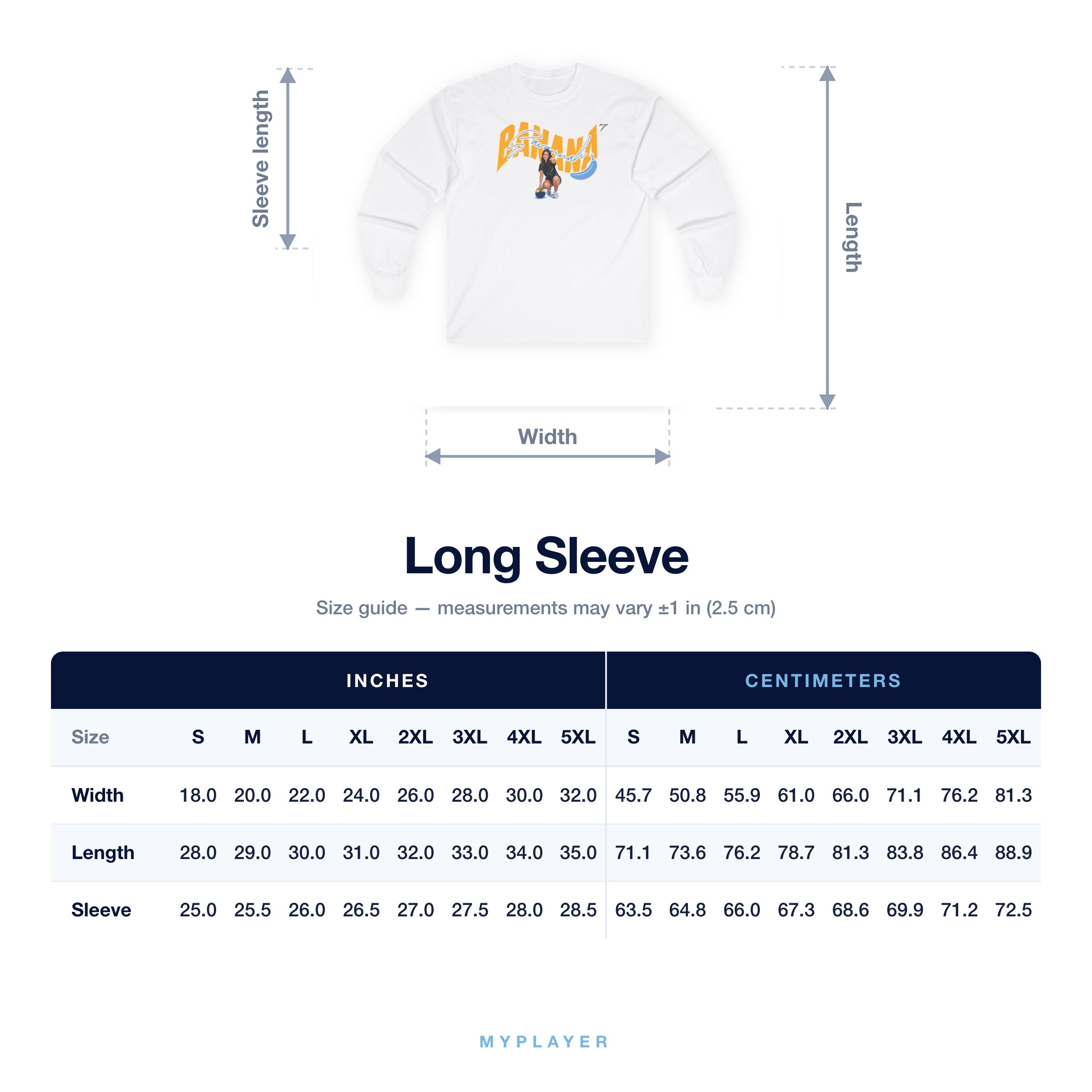 Long Sleeve size chart