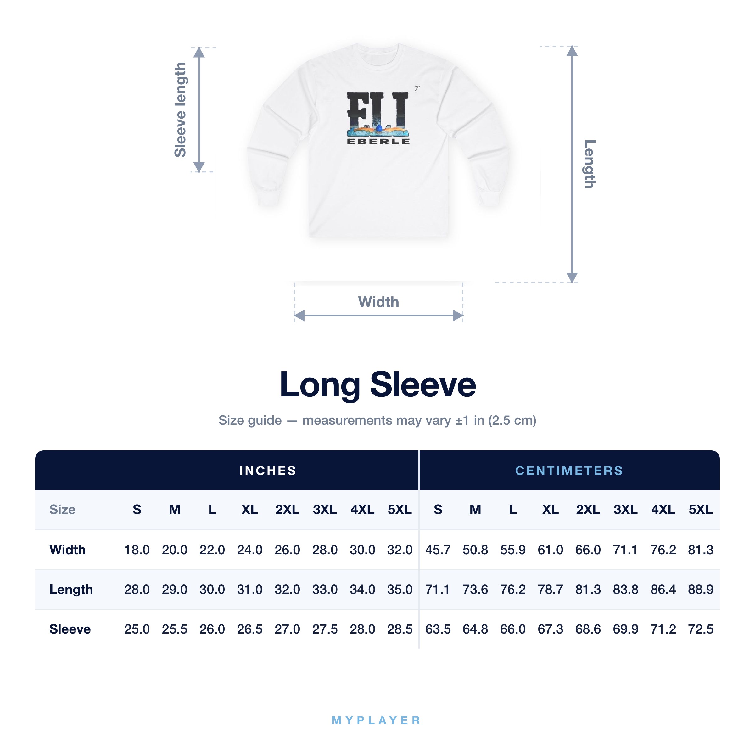 Long Sleeve size chart