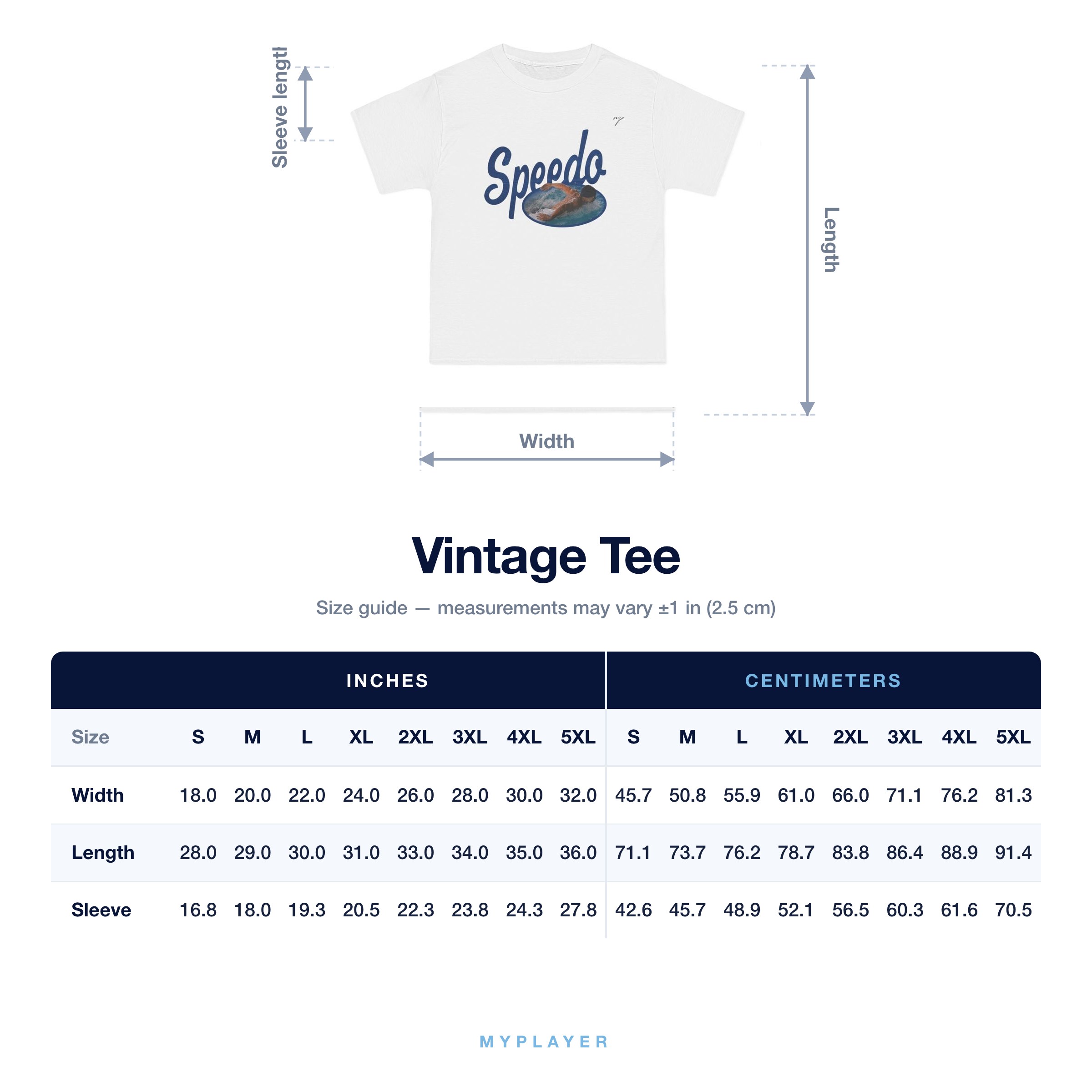 Vintage Tee size chart