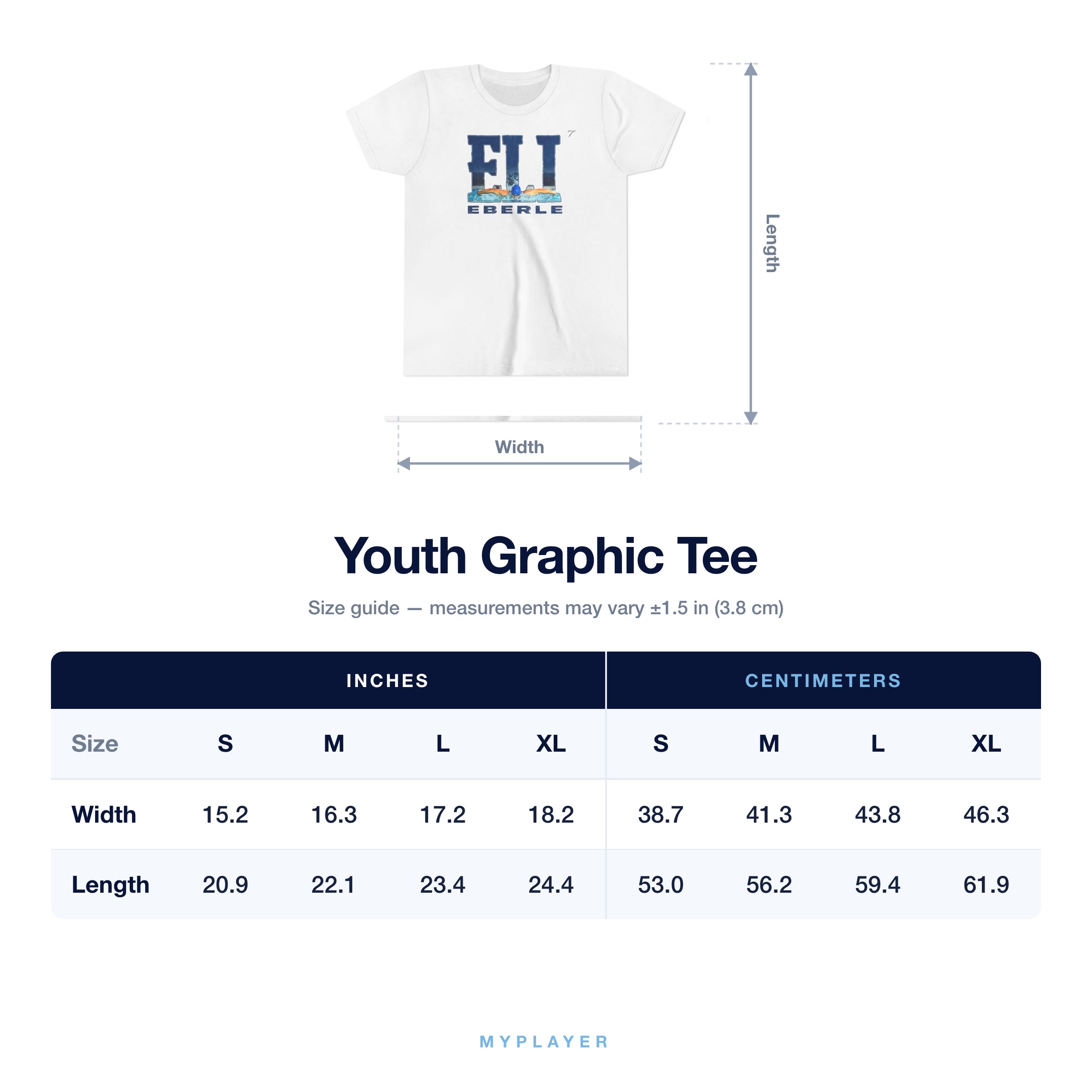 Youth Tee size chart