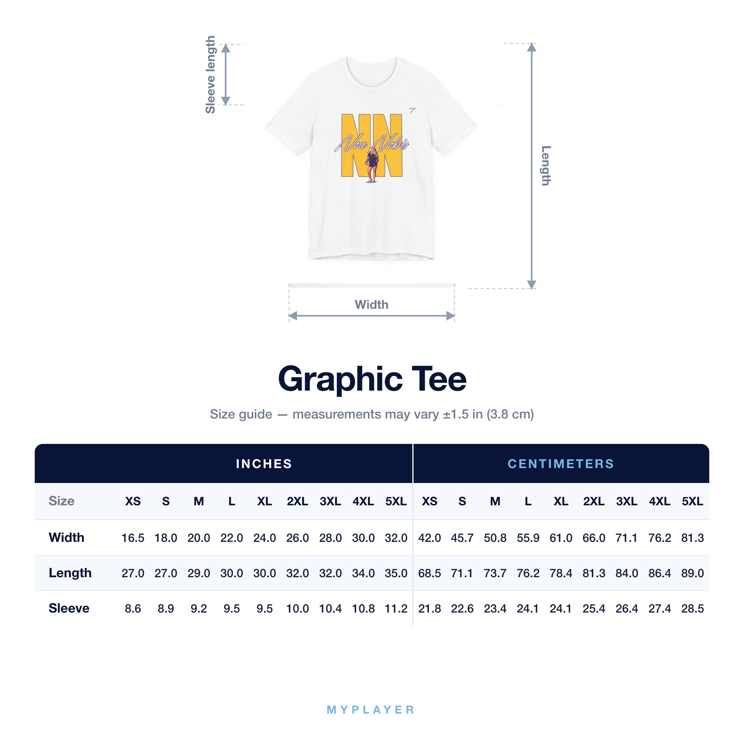 Graphic Tee size chart