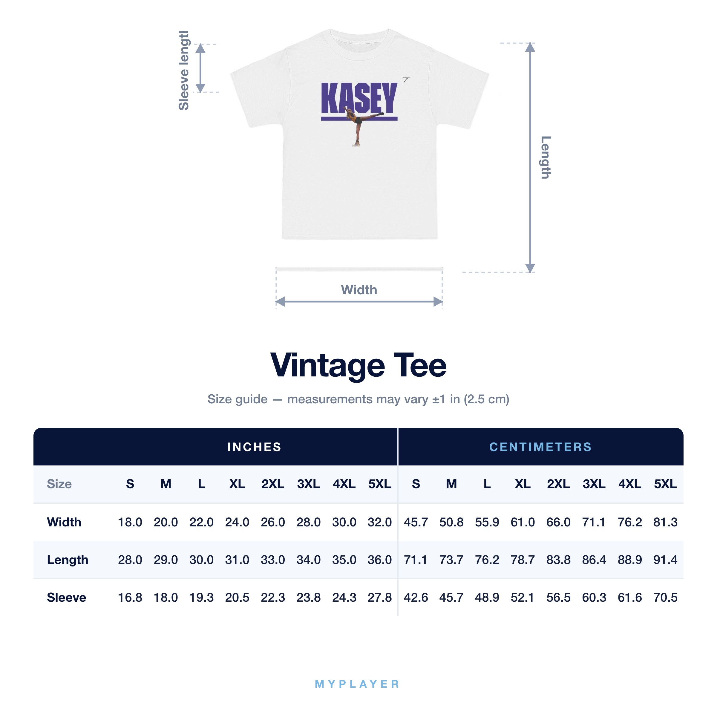 Vintage Tee size chart
