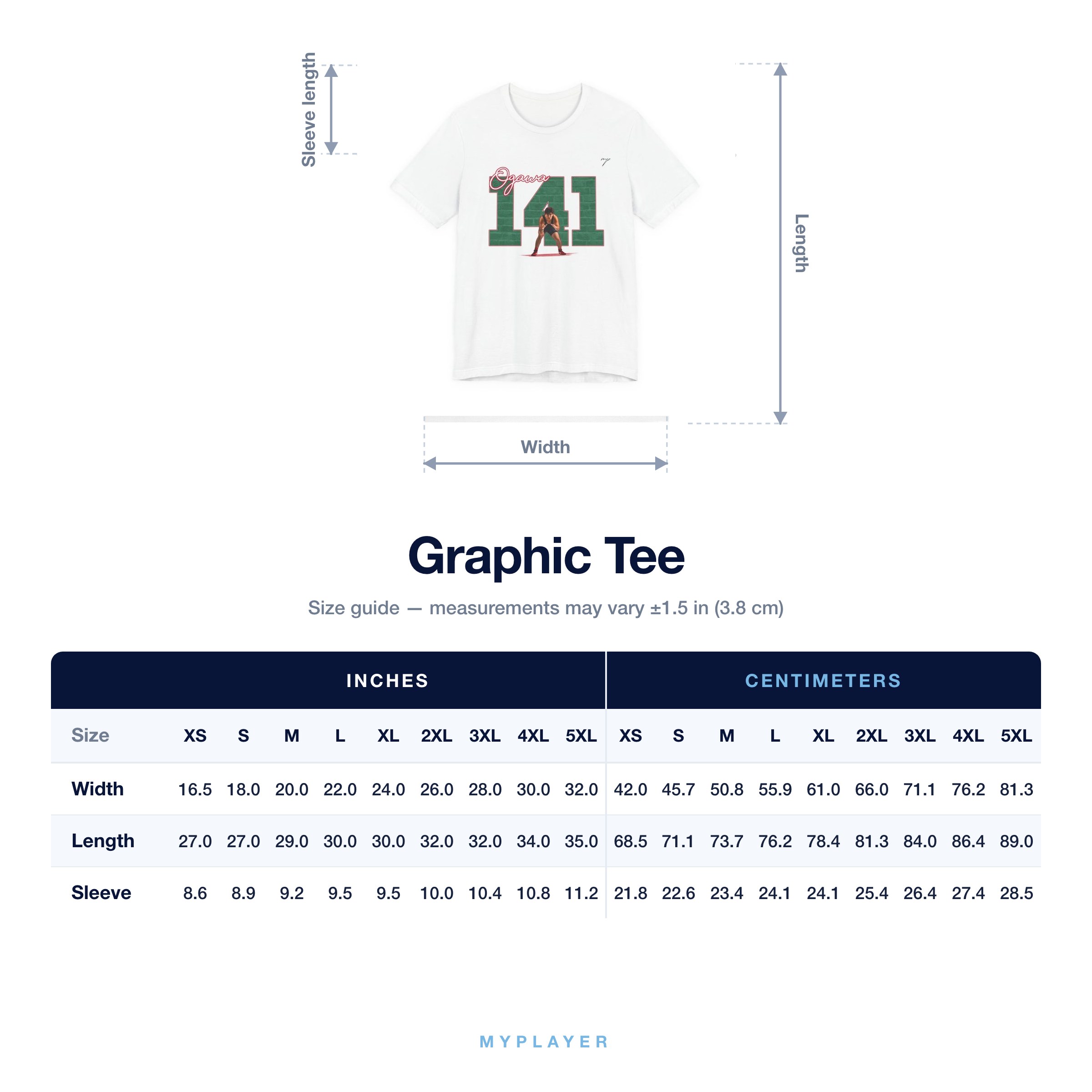 Graphic Tee size chart