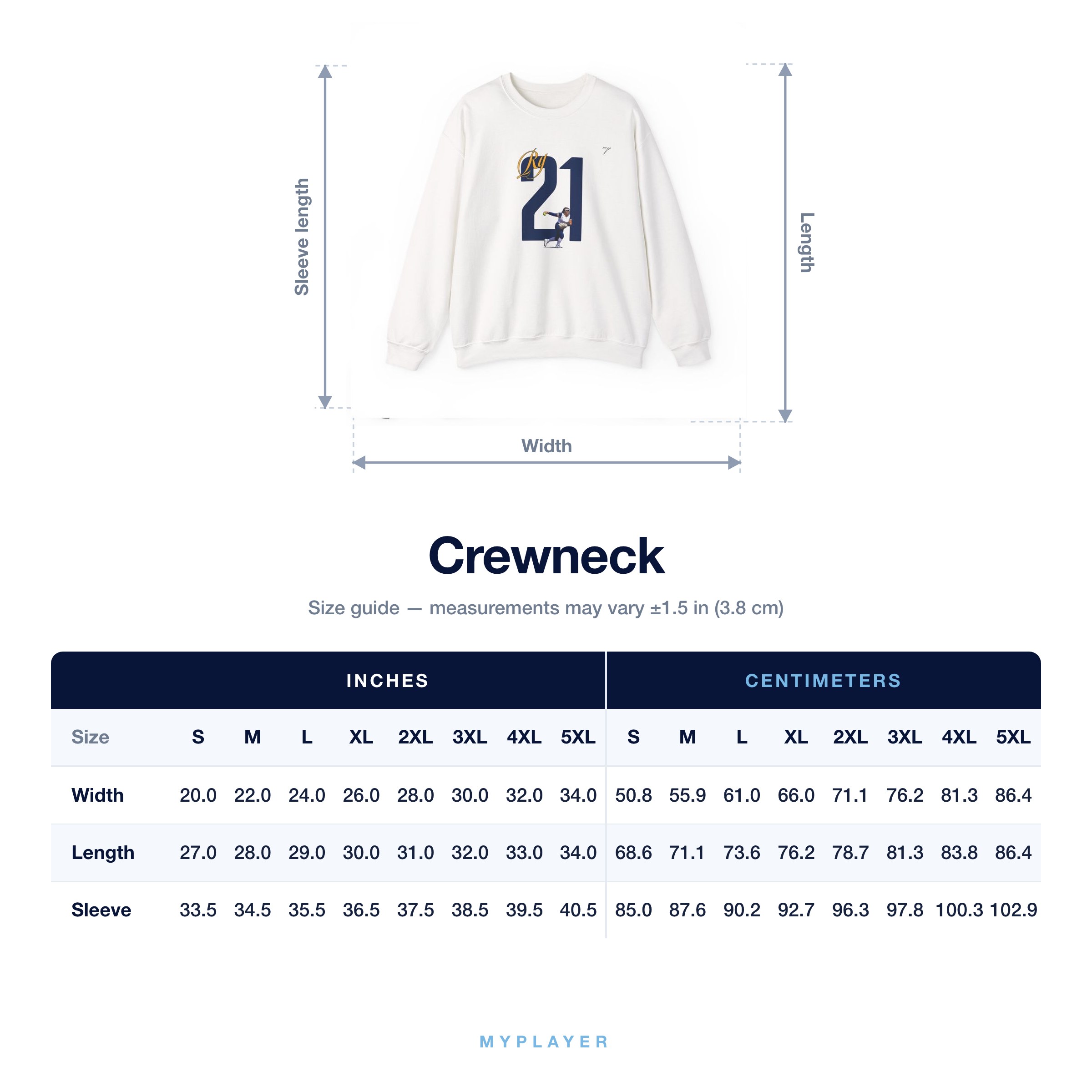 Crewneck size chart