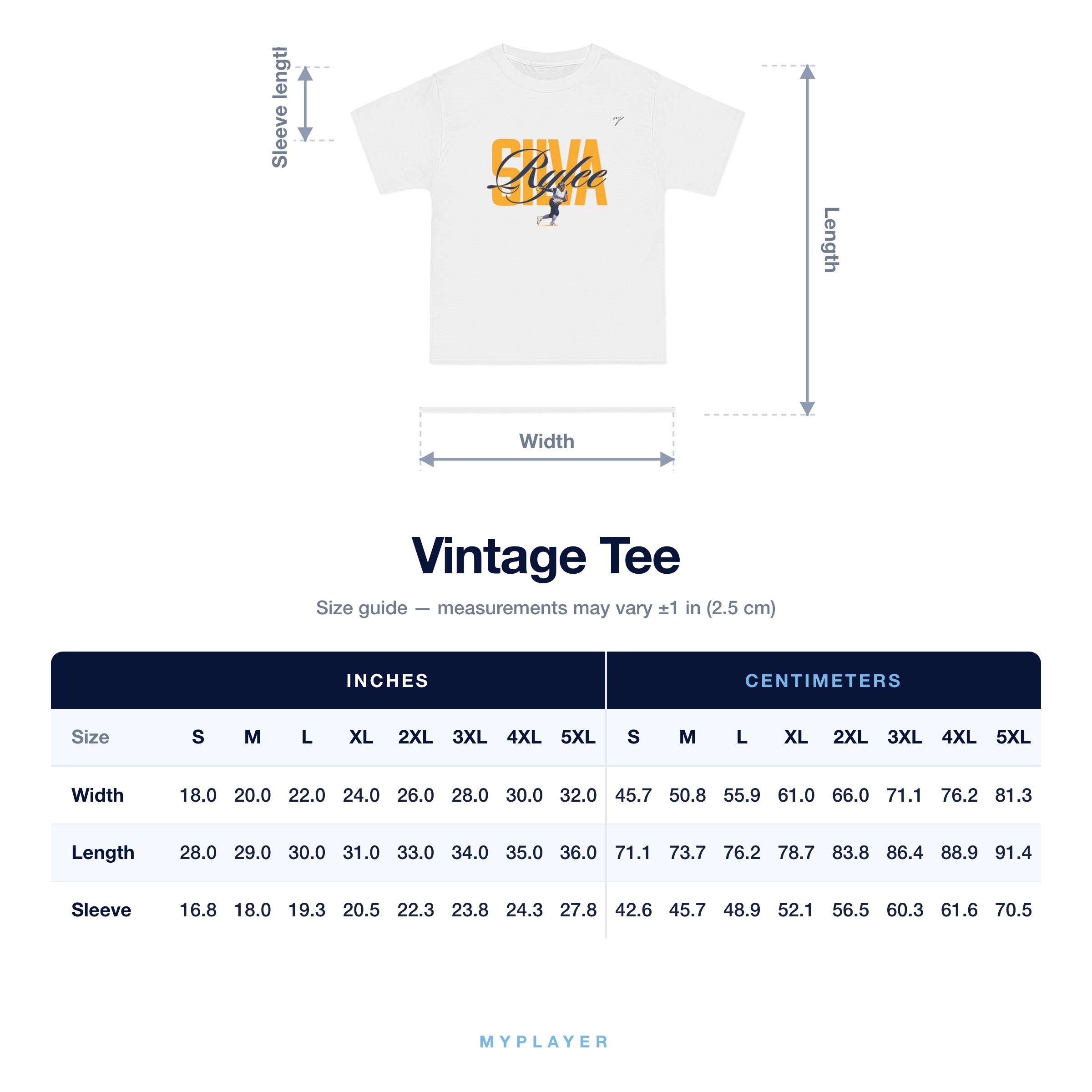Vintage Tee size chart