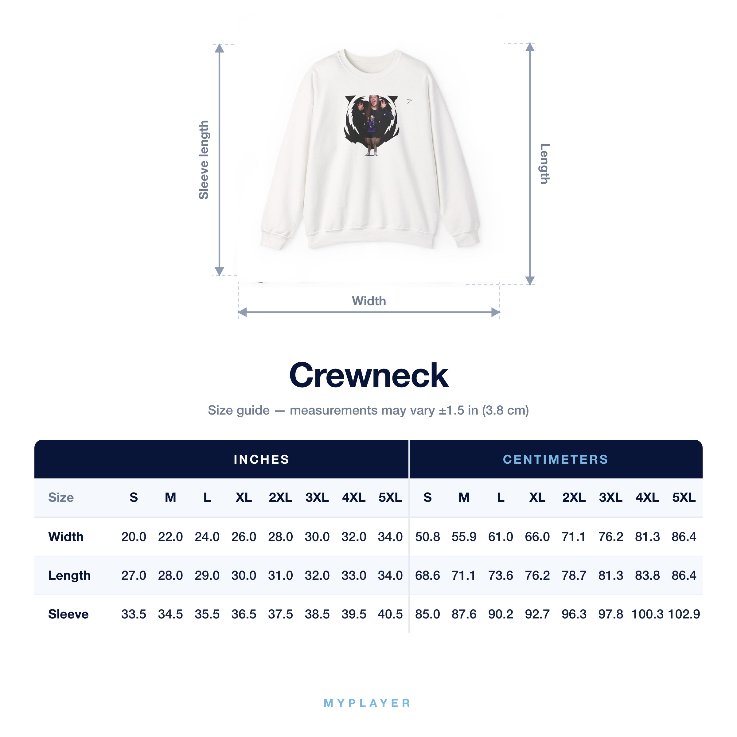 Crewneck size chart