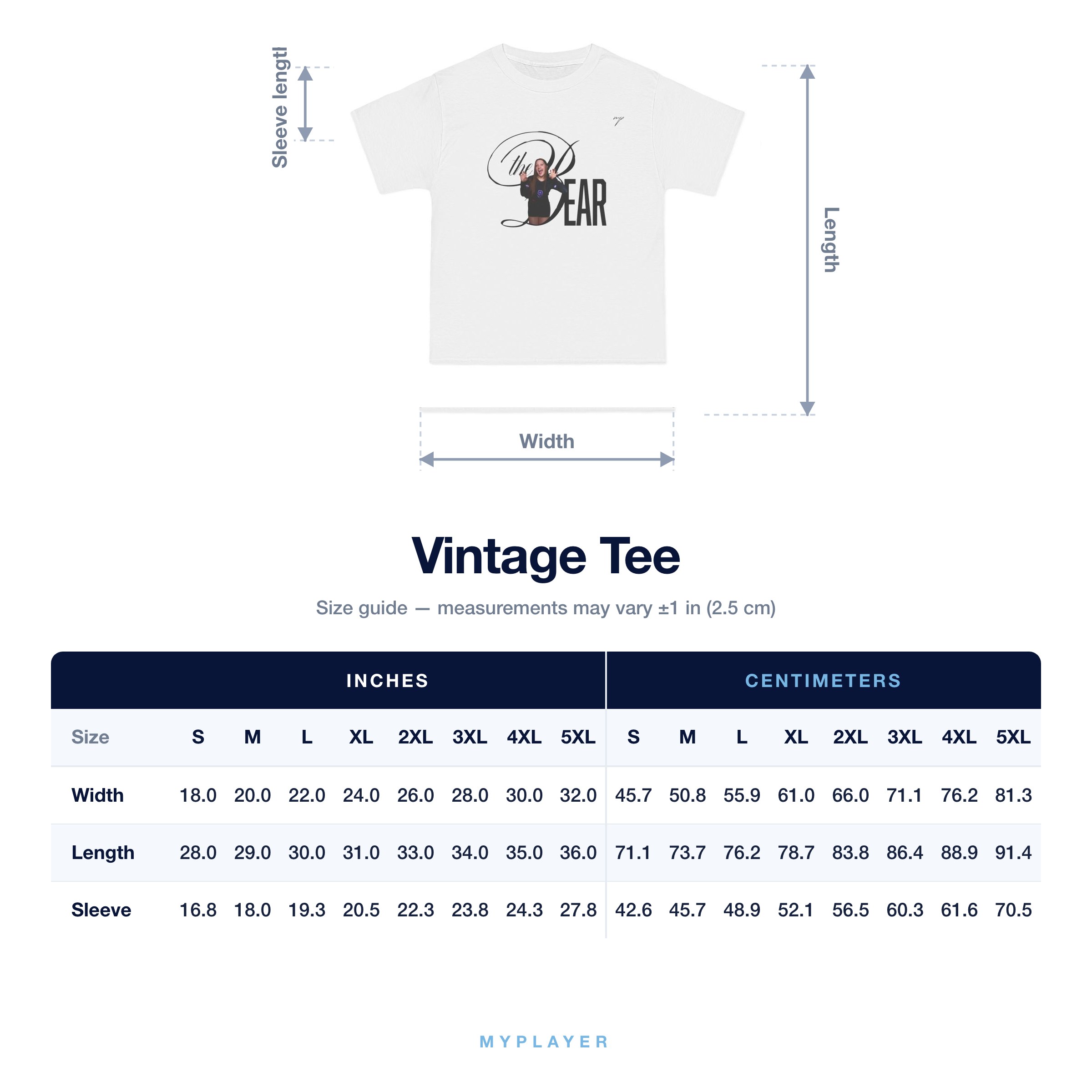 Vintage Tee size chart