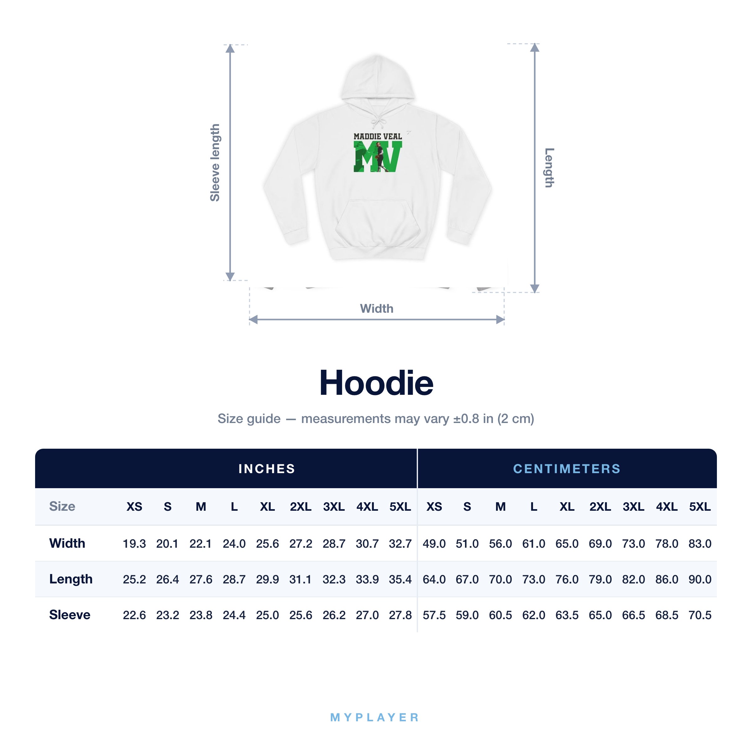 Hoodie size chart