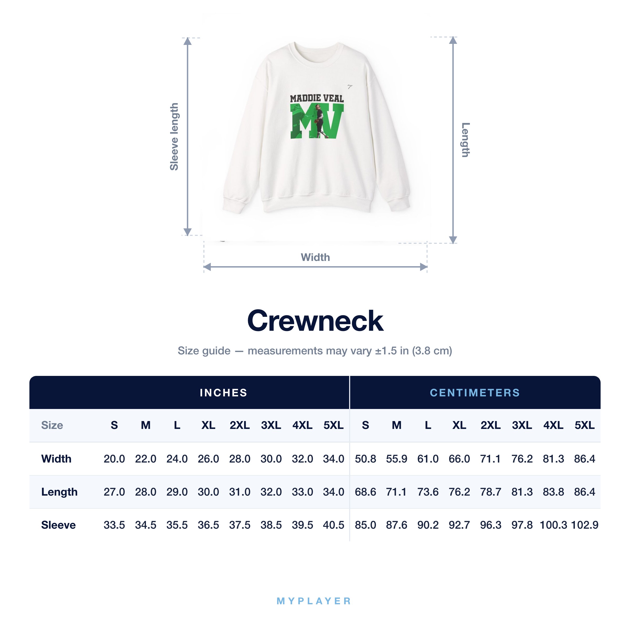 Crewneck size chart