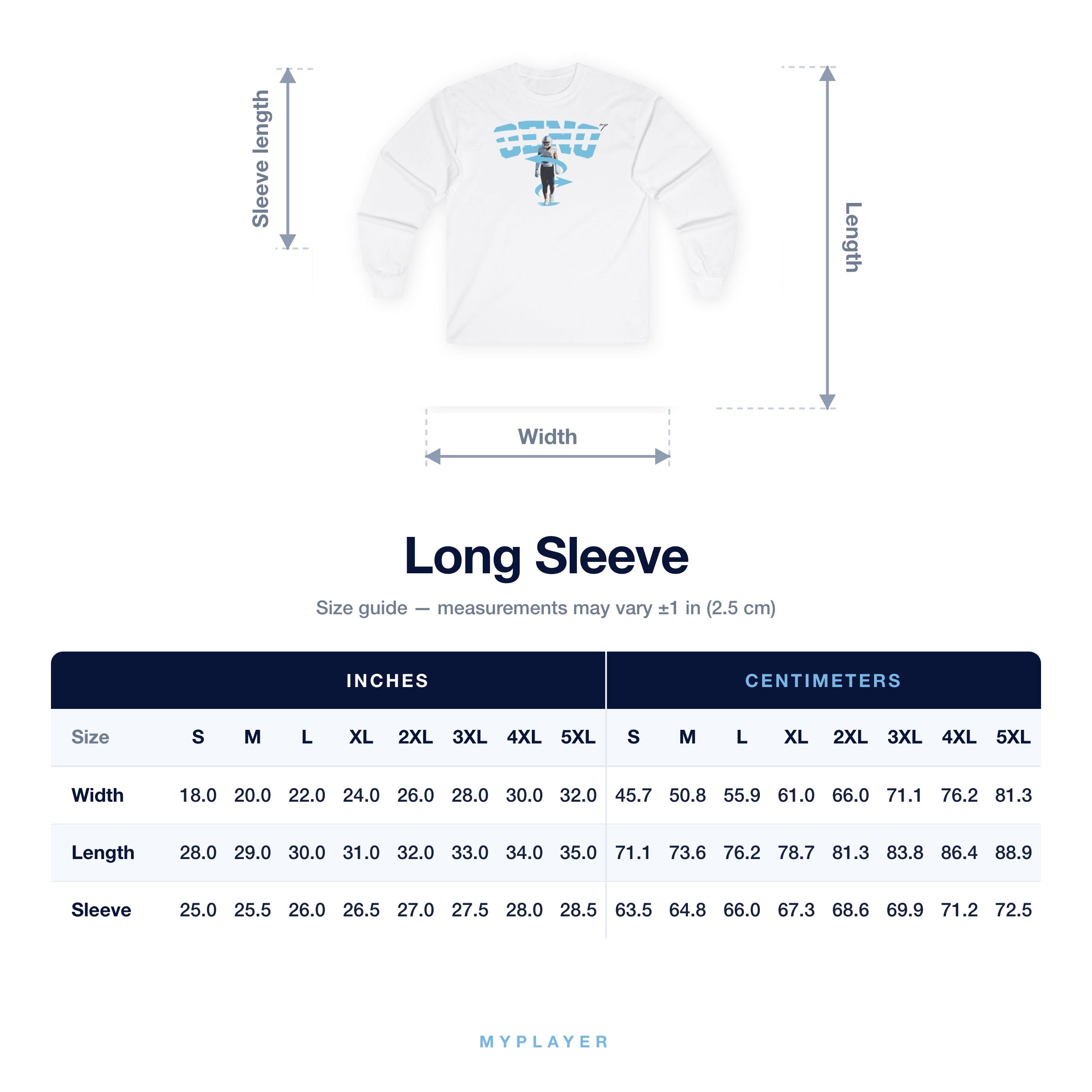 Long Sleeve size chart