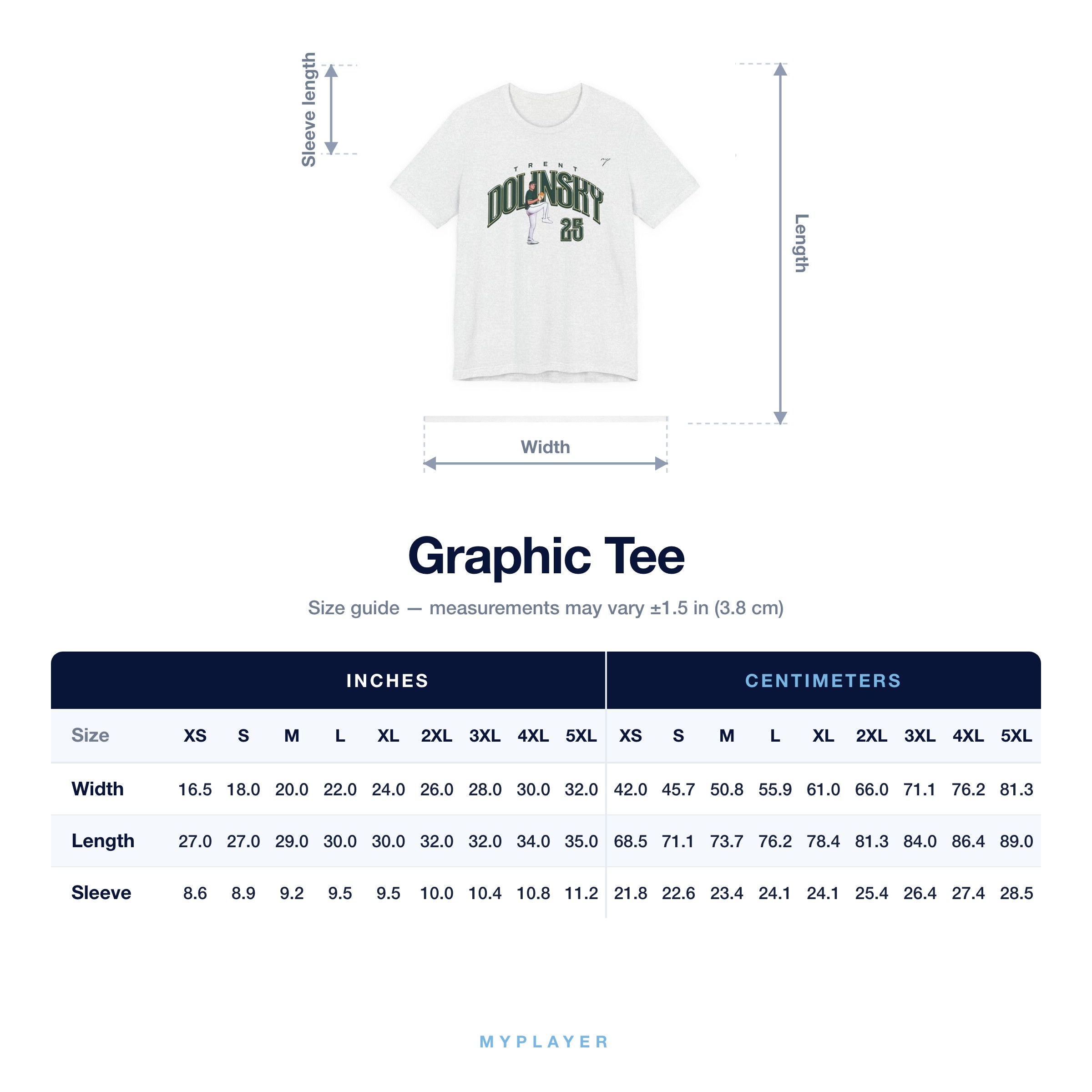 Graphic Tee size chart