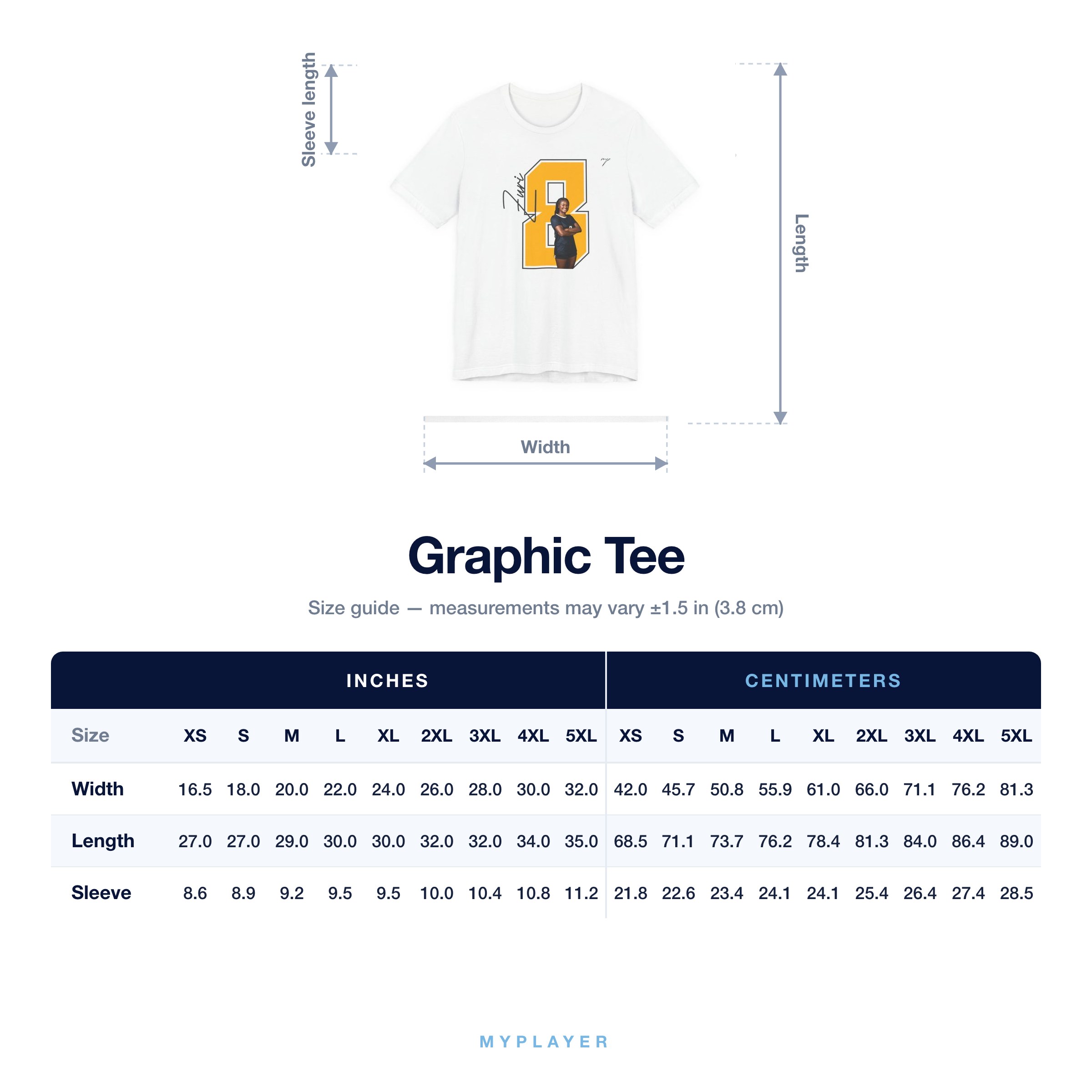 Graphic Tee size chart
