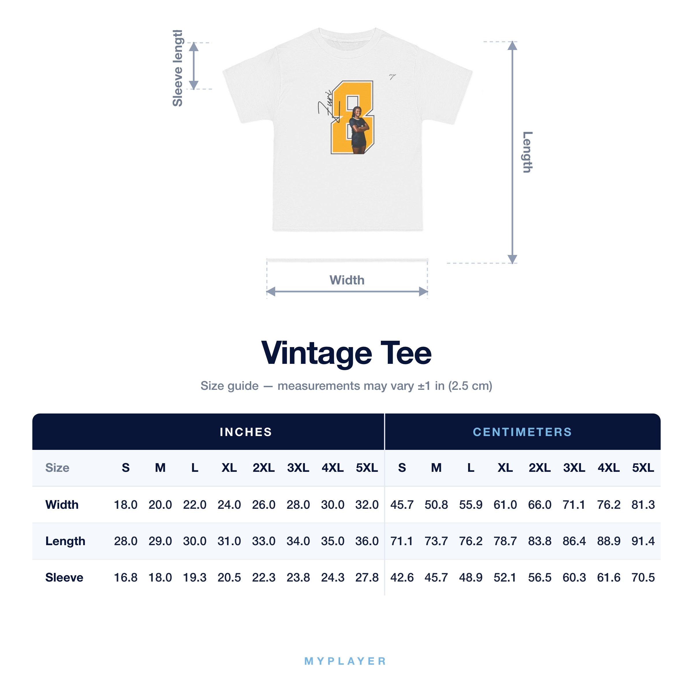 Vintage Tee size chart