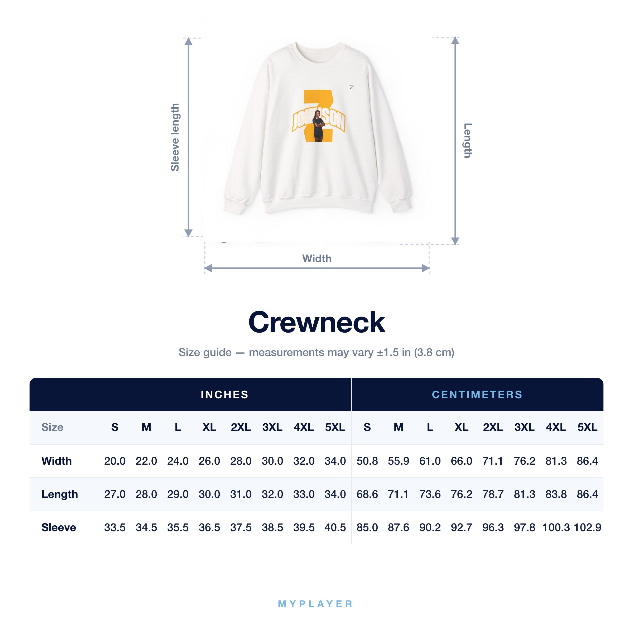 Crewneck size chart