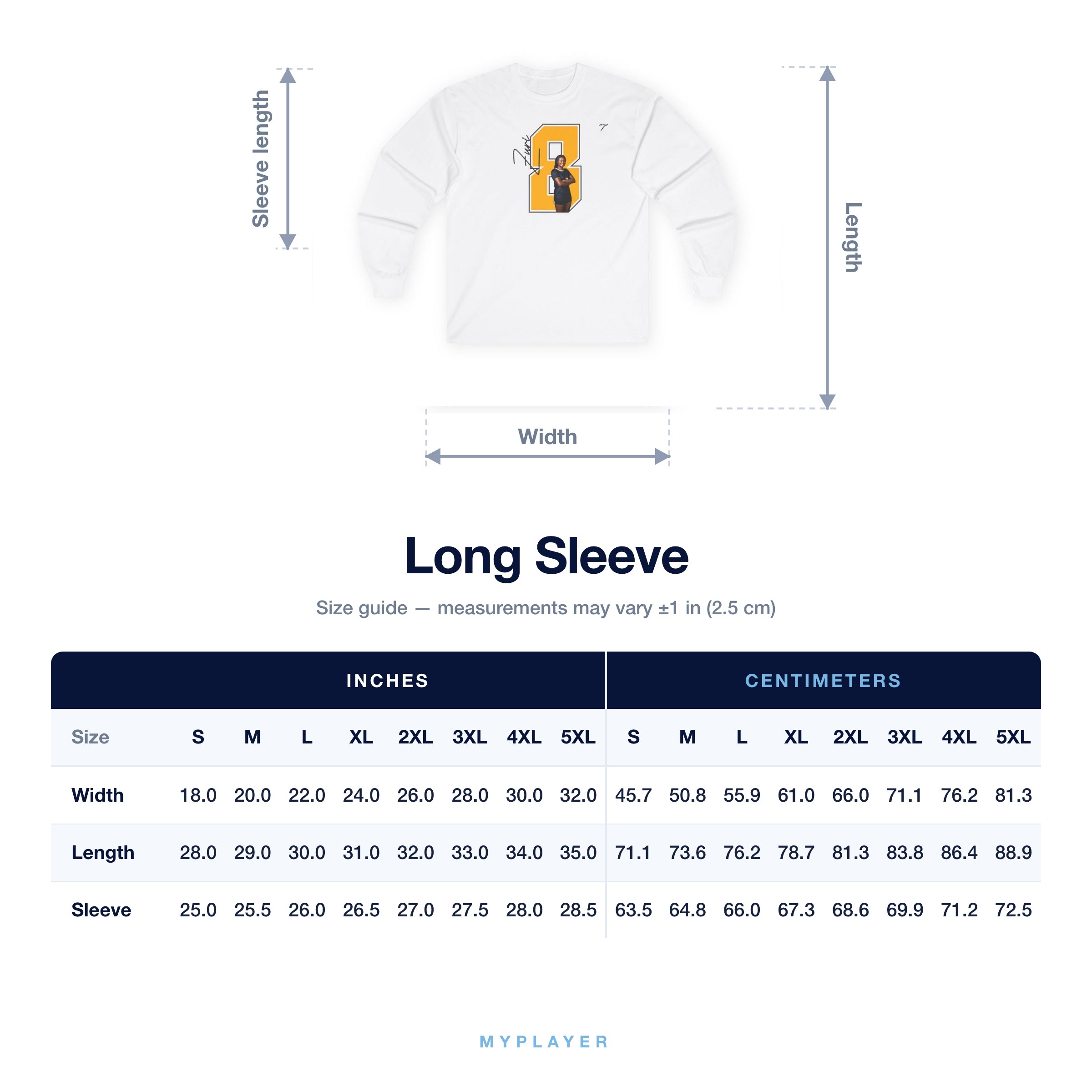 Long Sleeve size chart