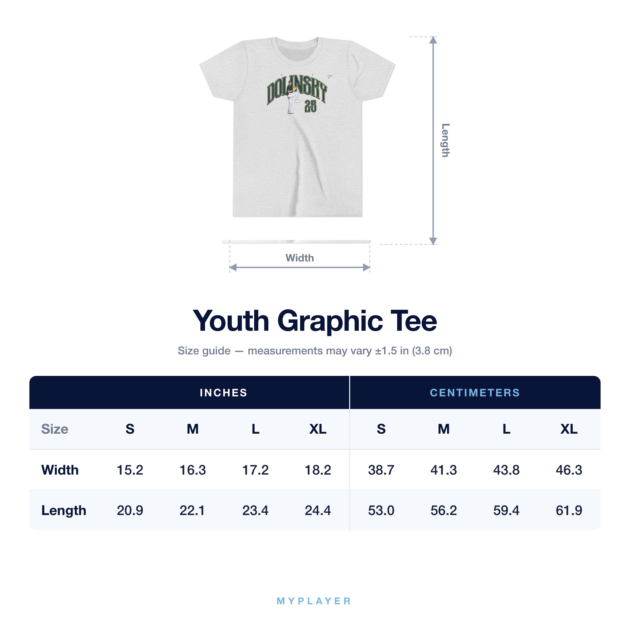 Youth Tee size chart