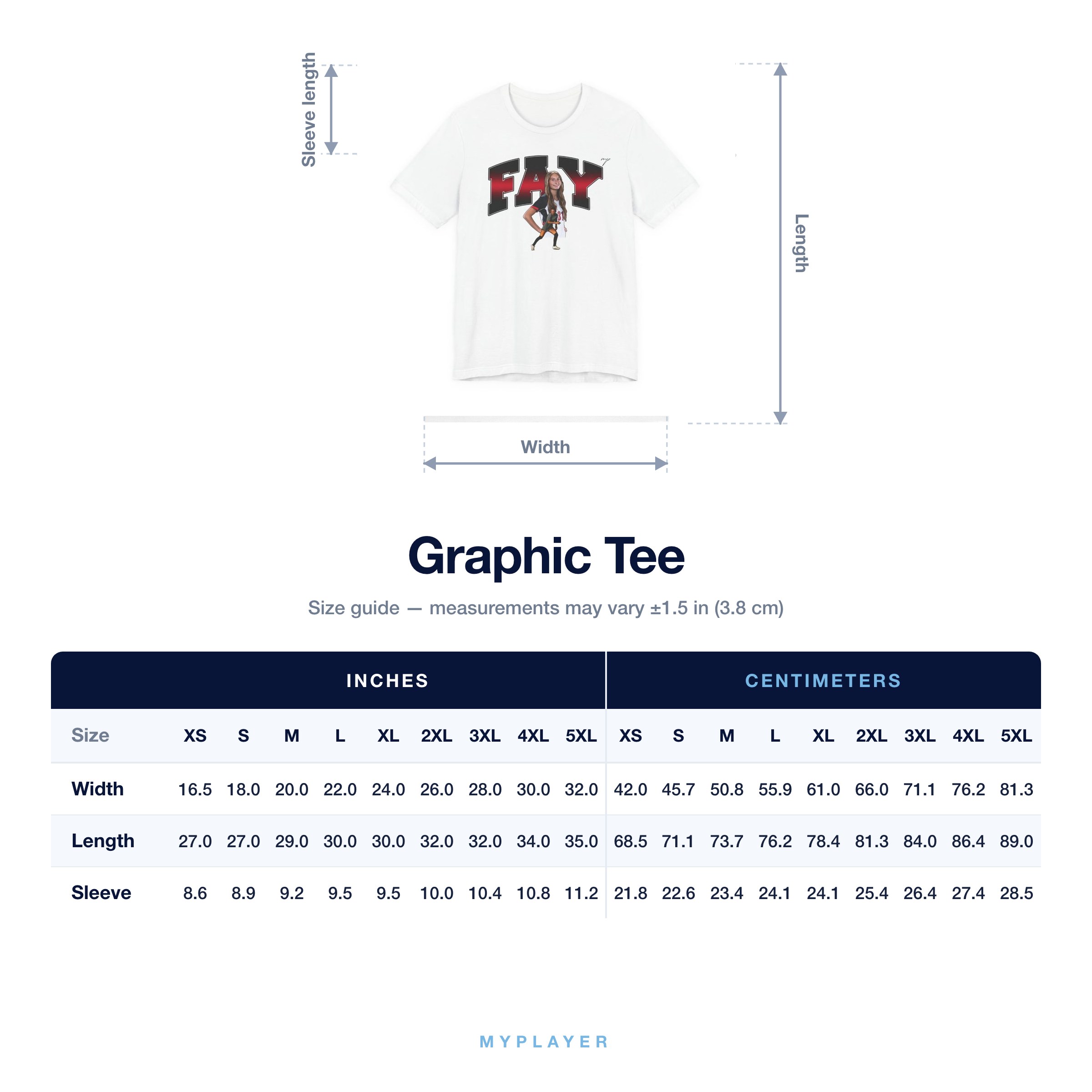 Graphic Tee size chart