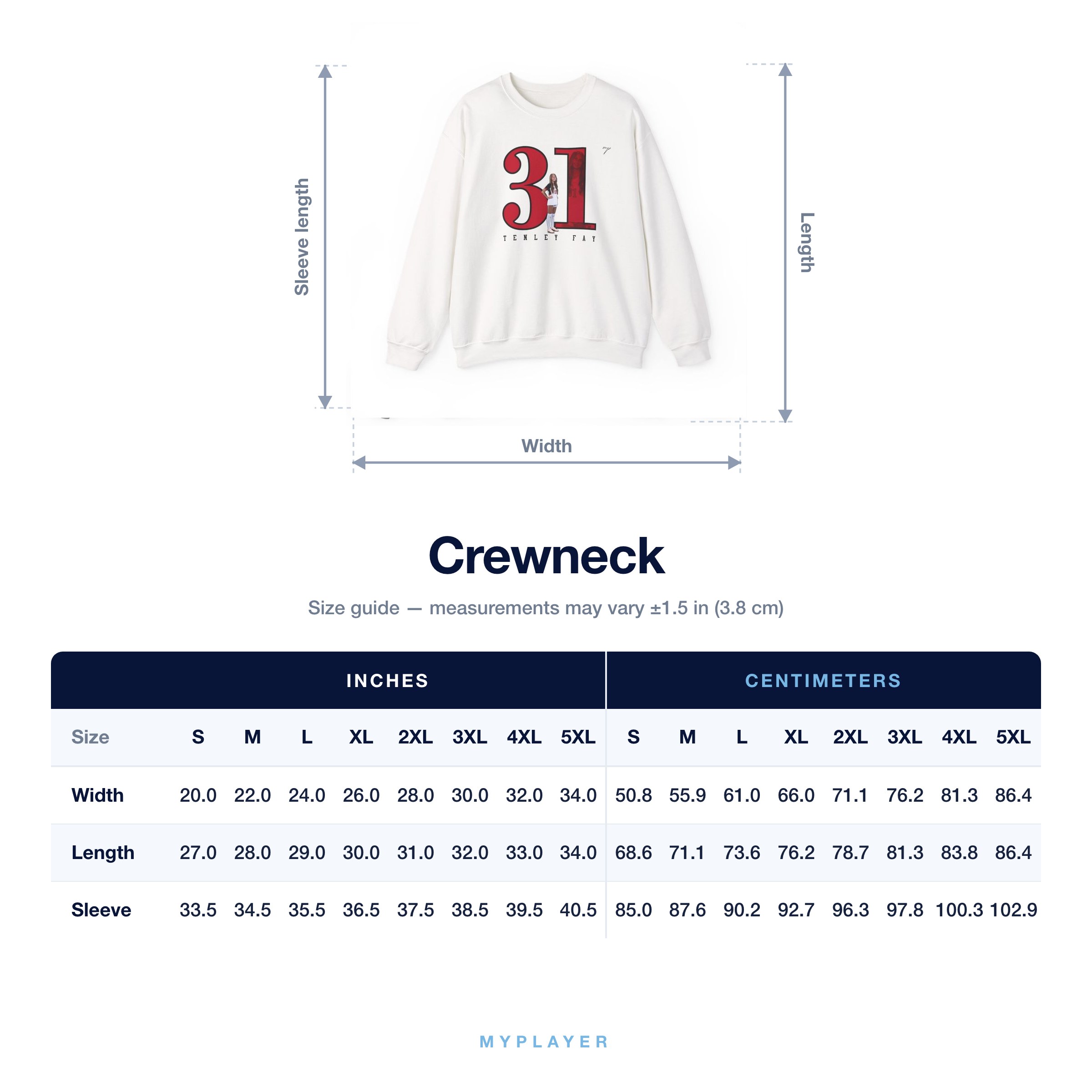 Crewneck size chart