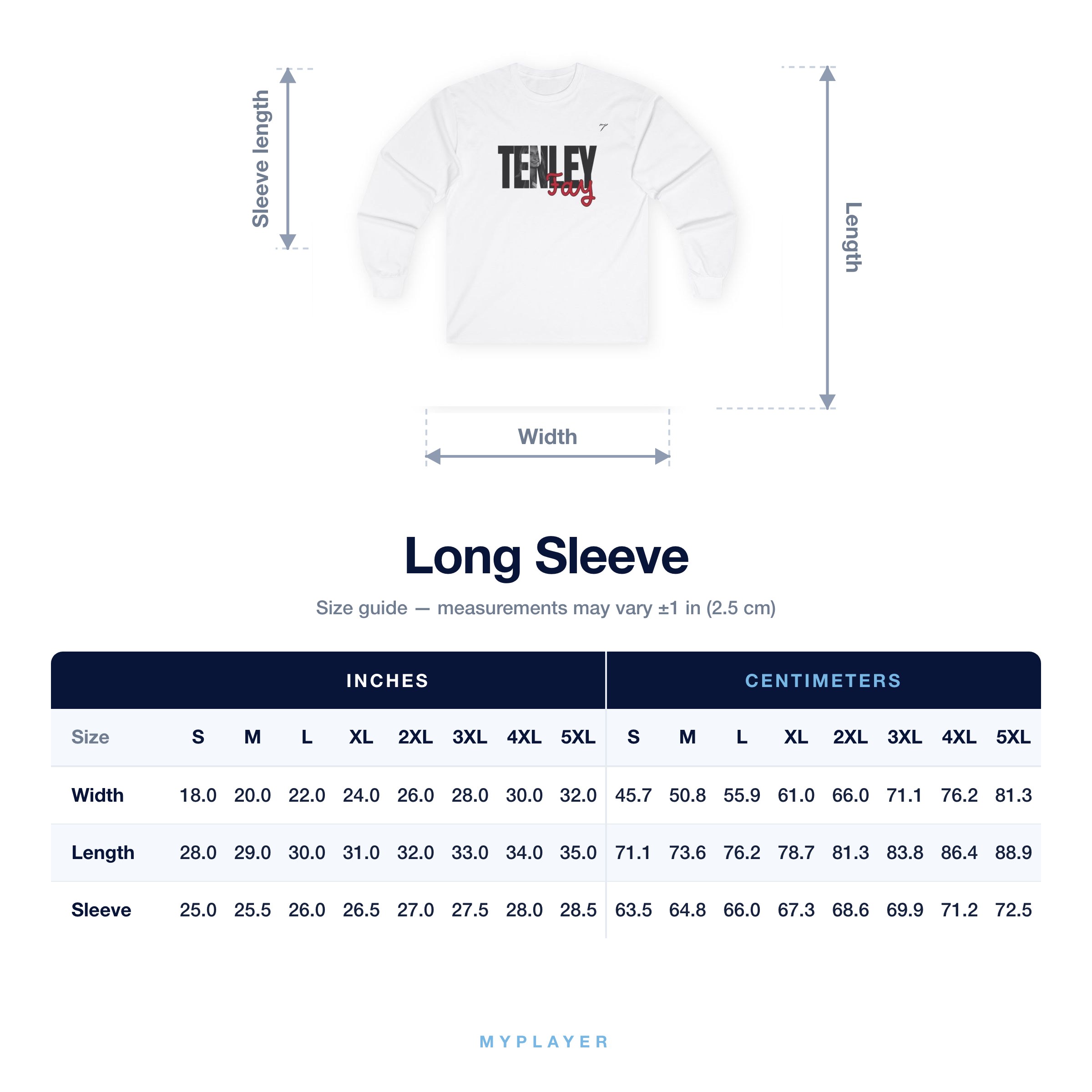 Long Sleeve size chart