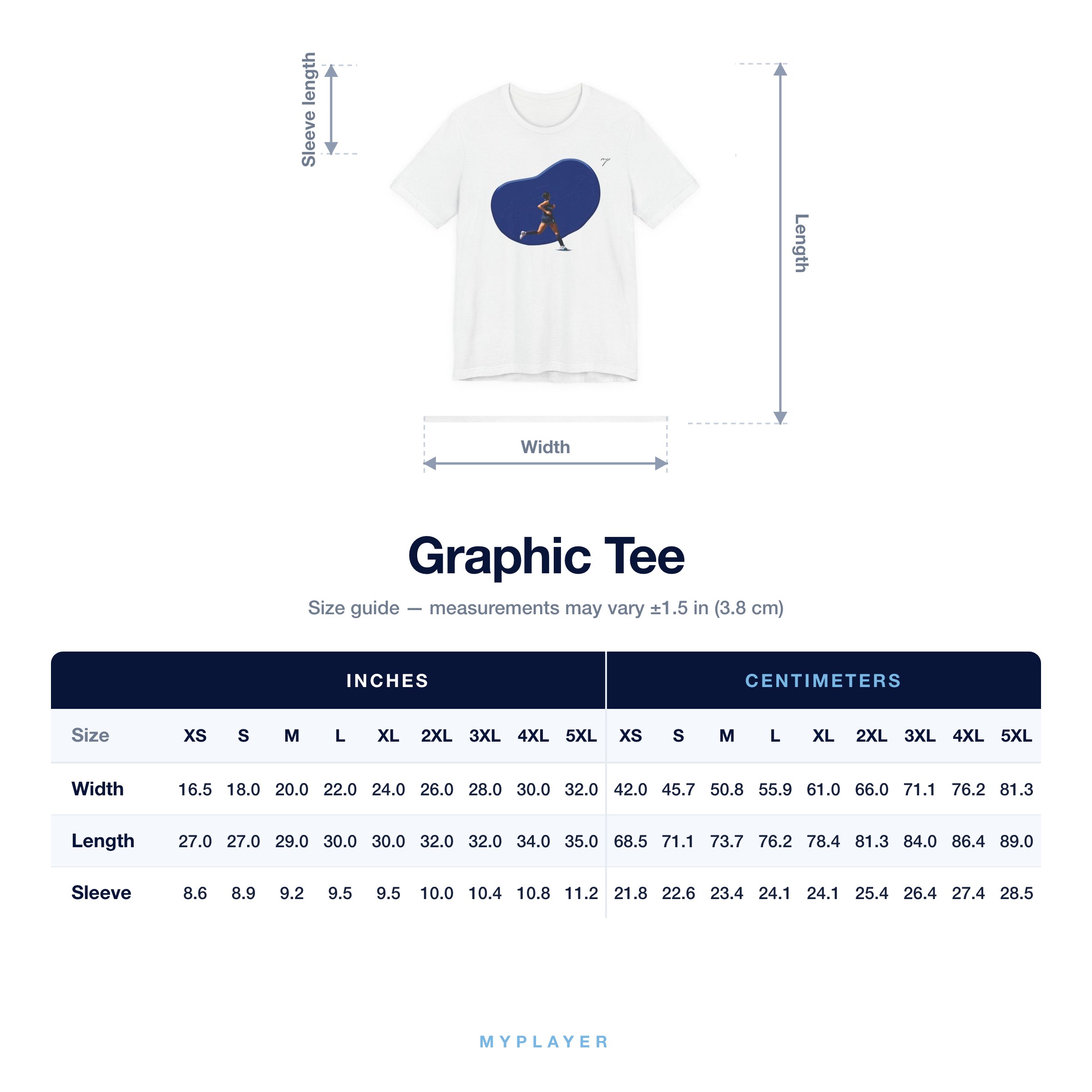 Graphic Tee size chart