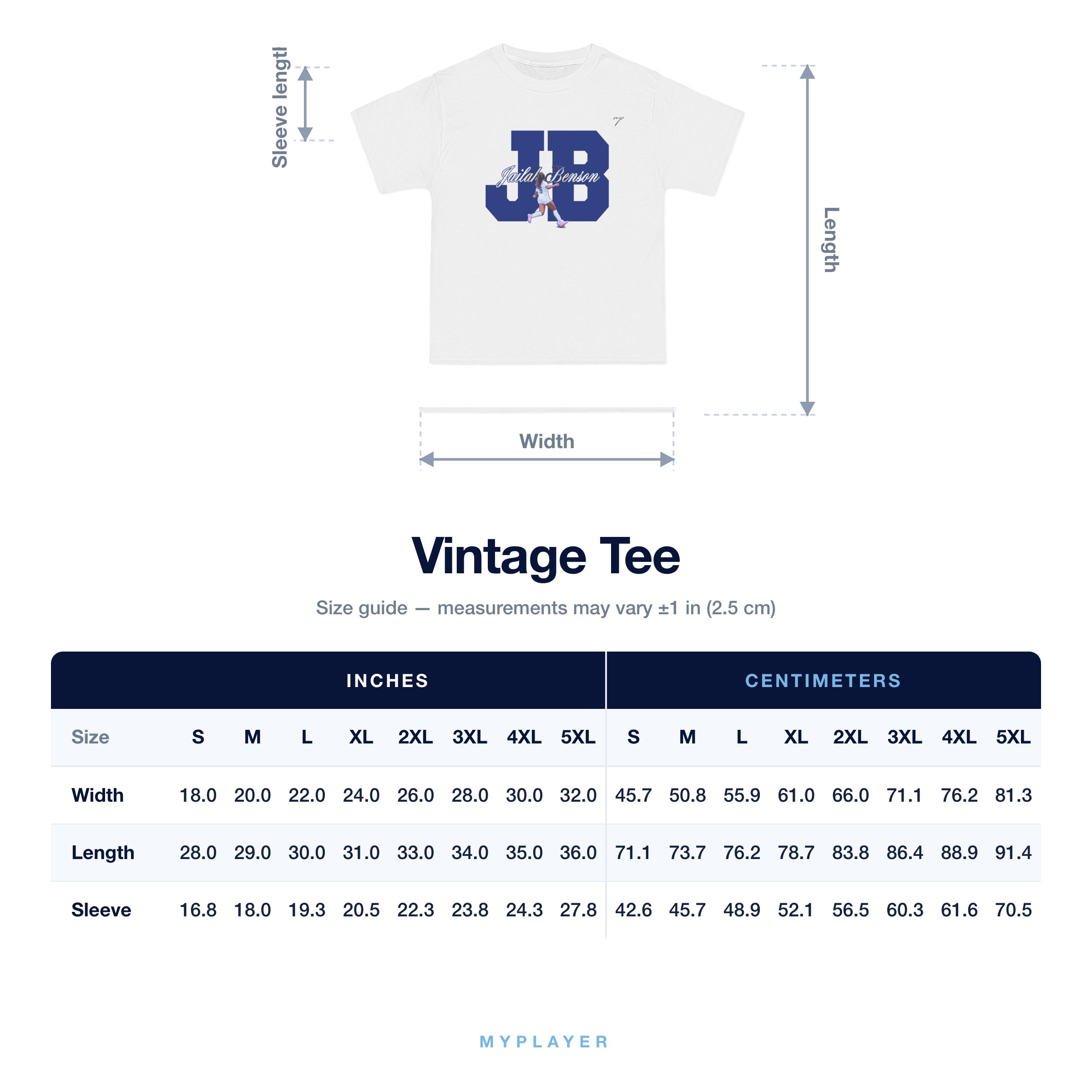 Vintage Tee size chart