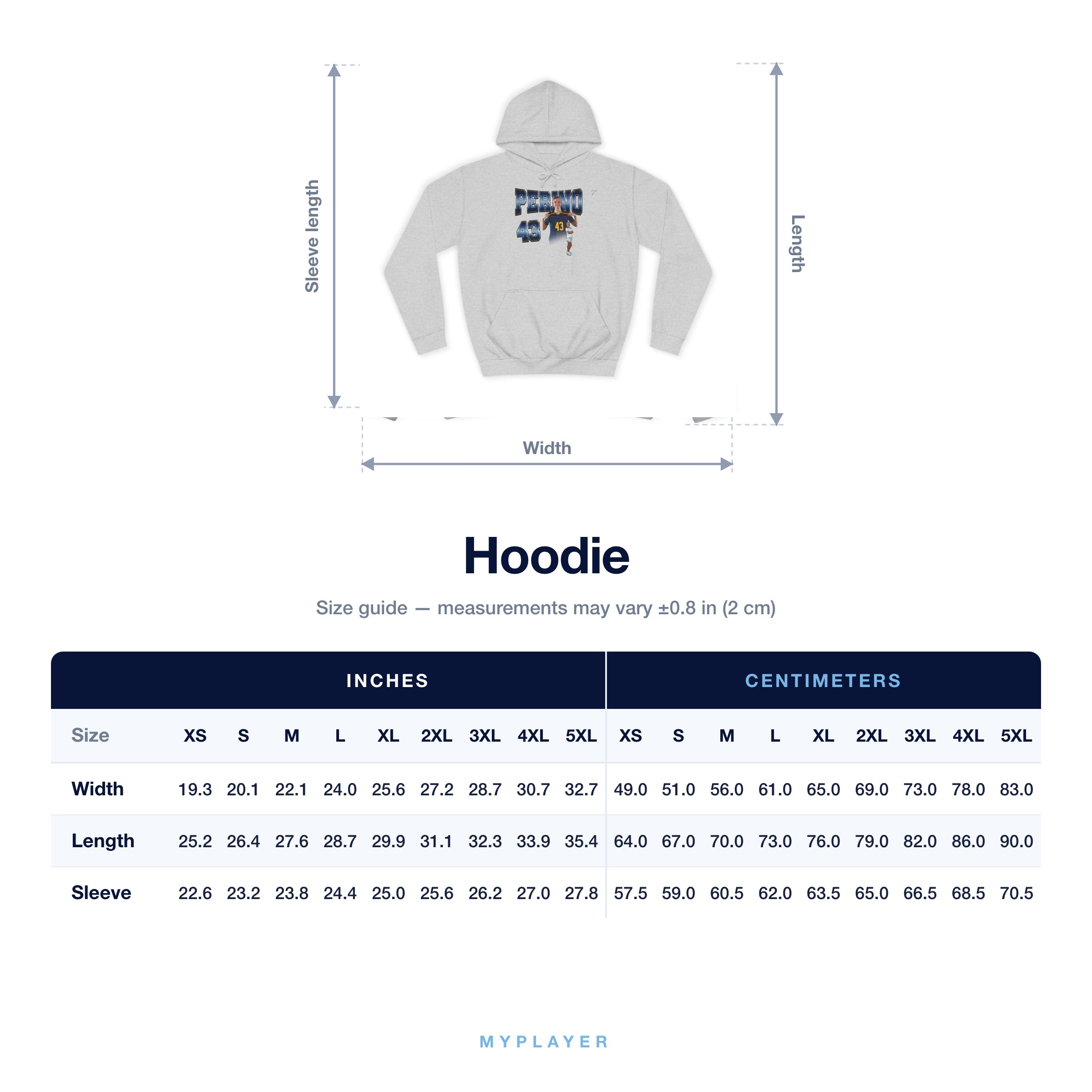 Hoodie size chart