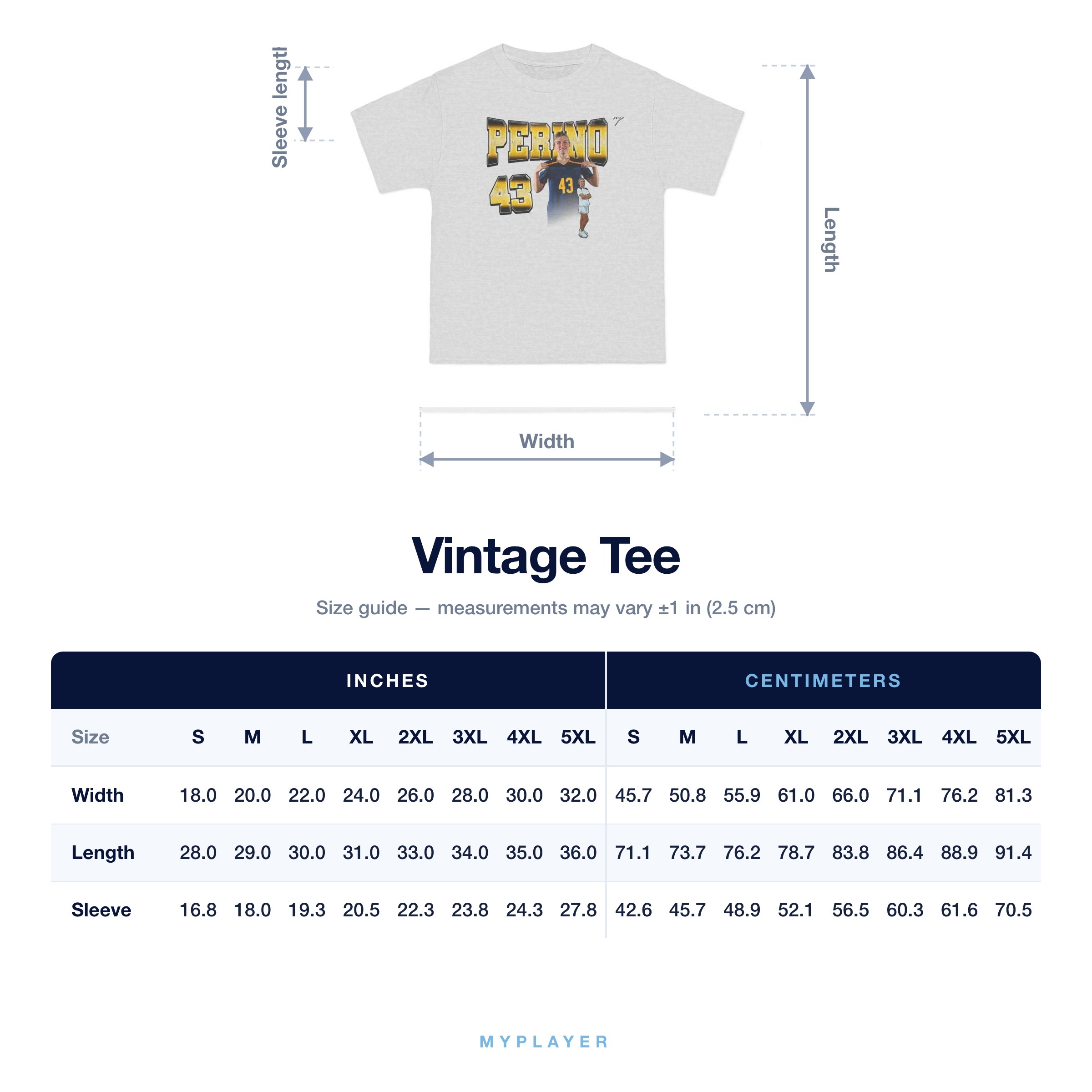 Vintage Tee size chart