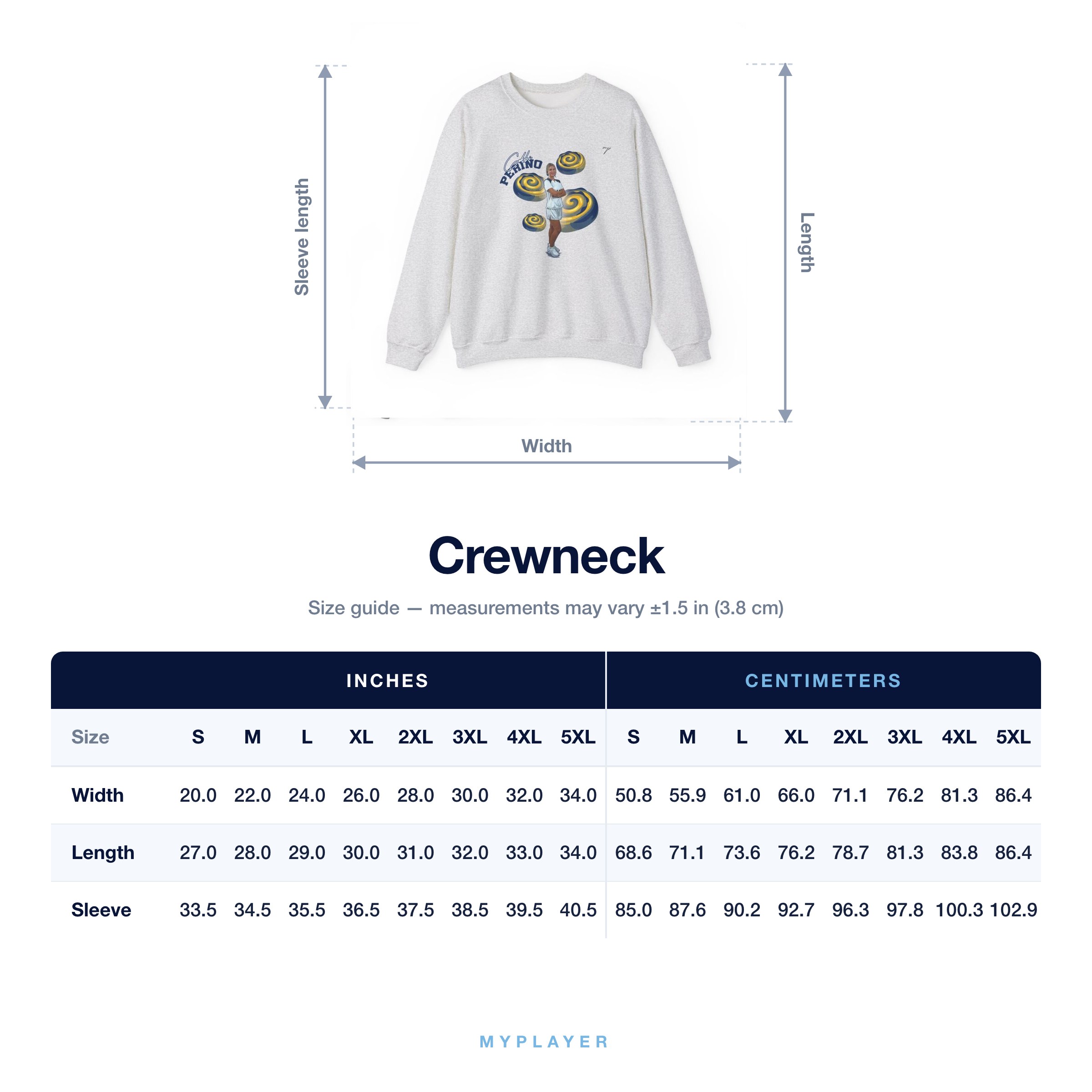 Crewneck size chart