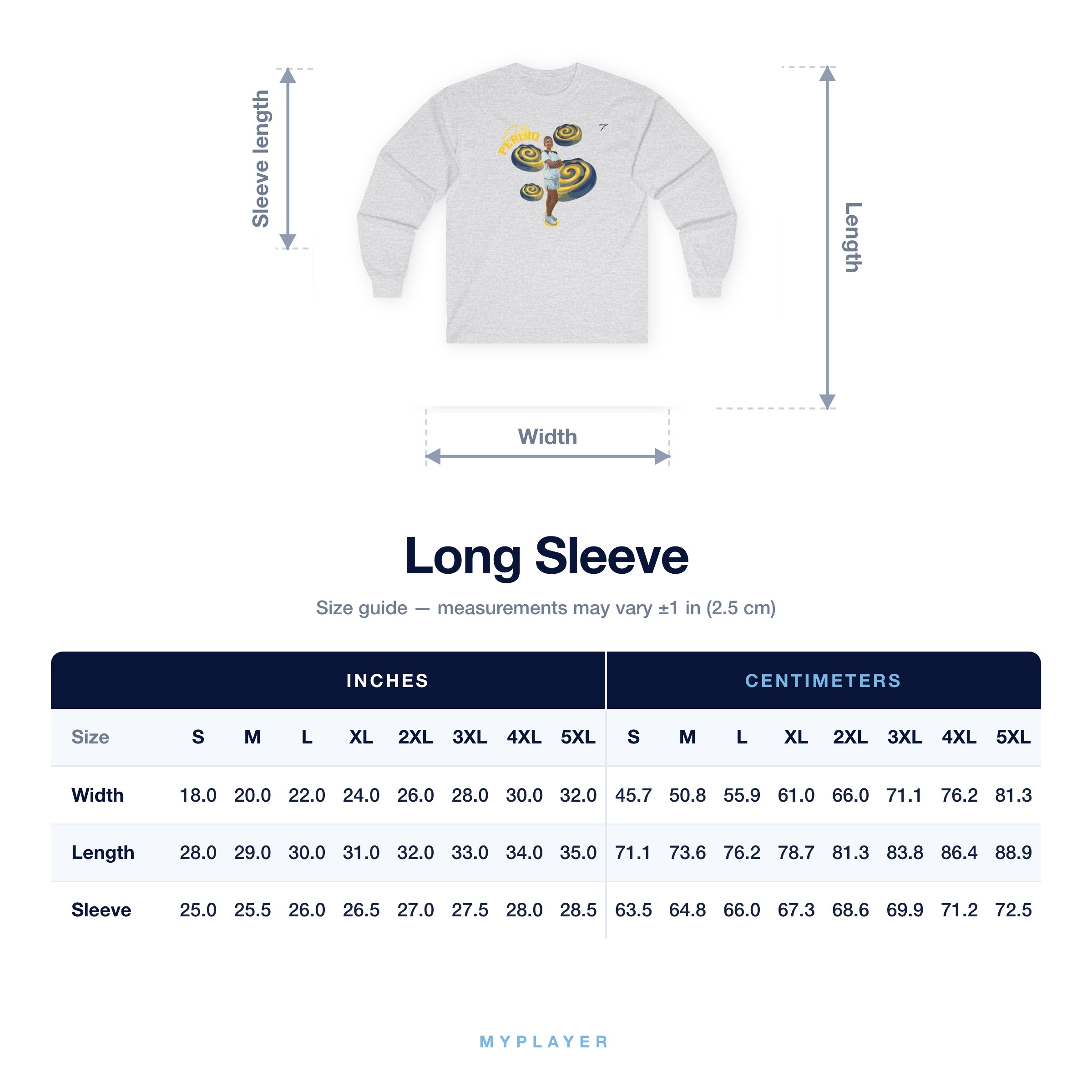 Long Sleeve size chart