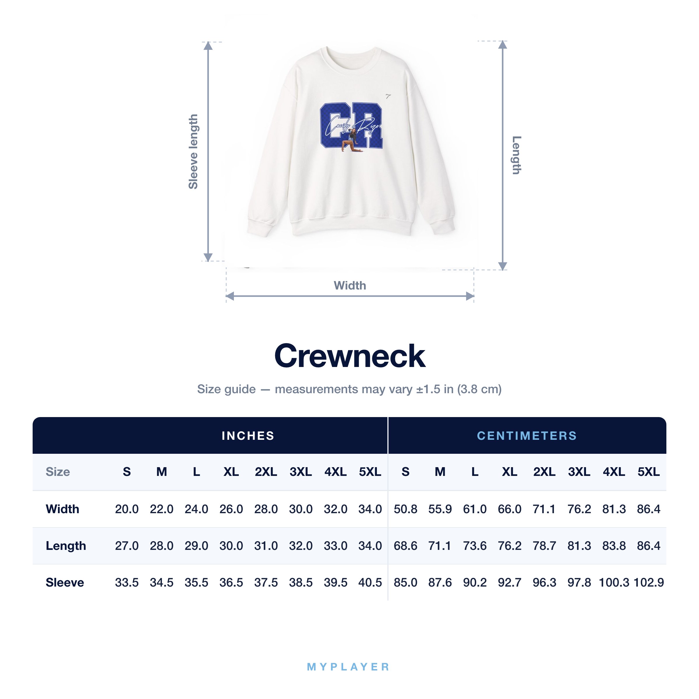 Crewneck size chart