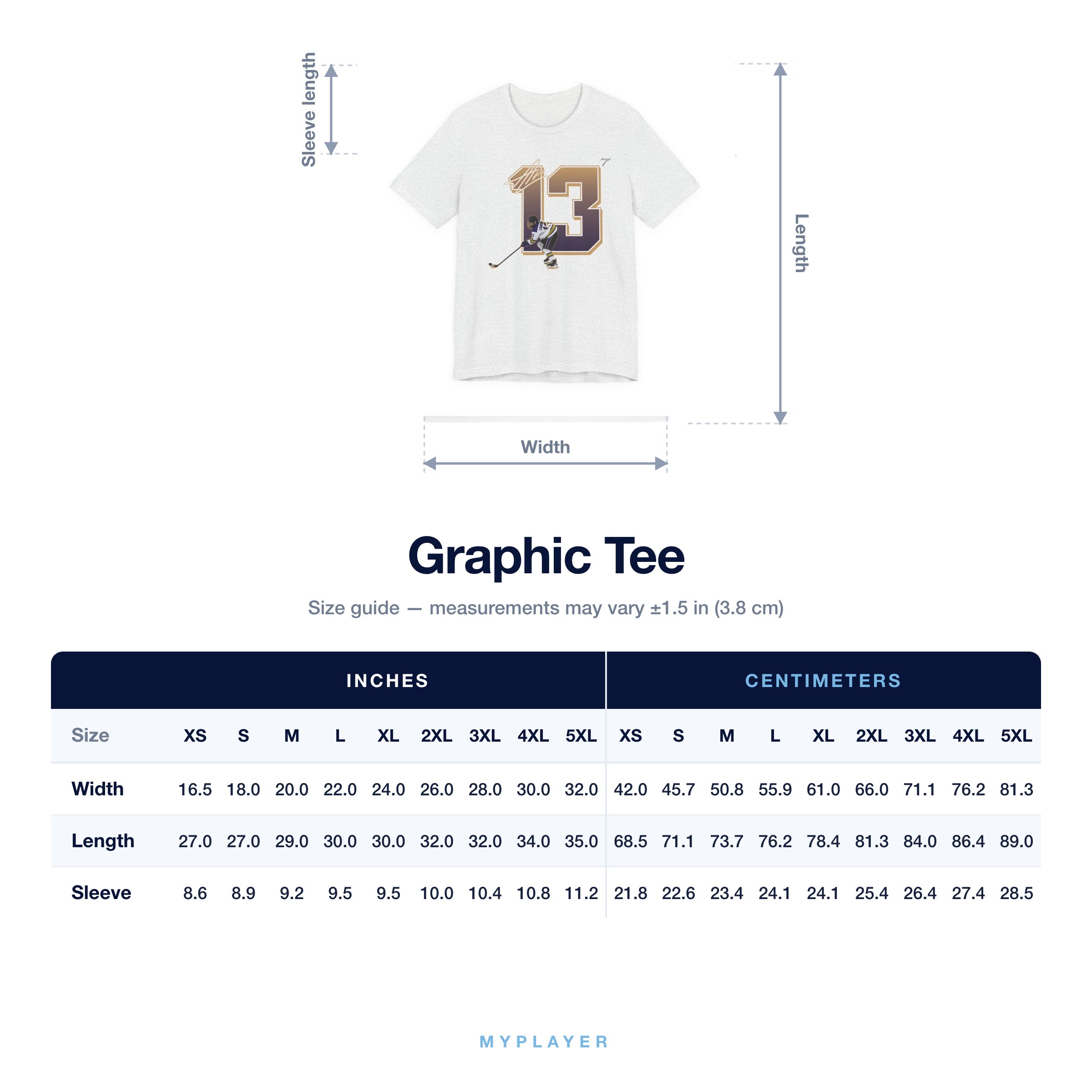 Graphic Tee size chart