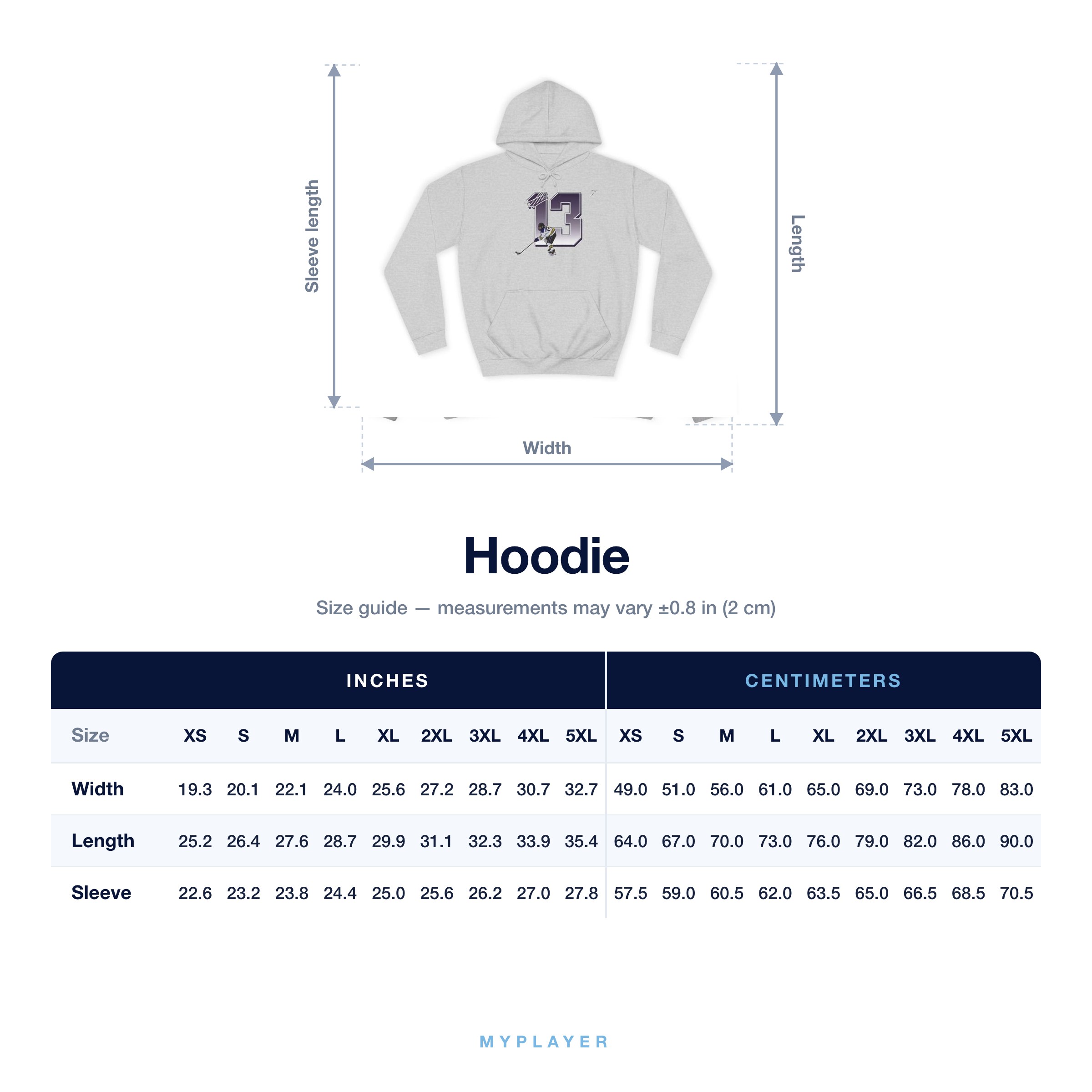 Hoodie size chart