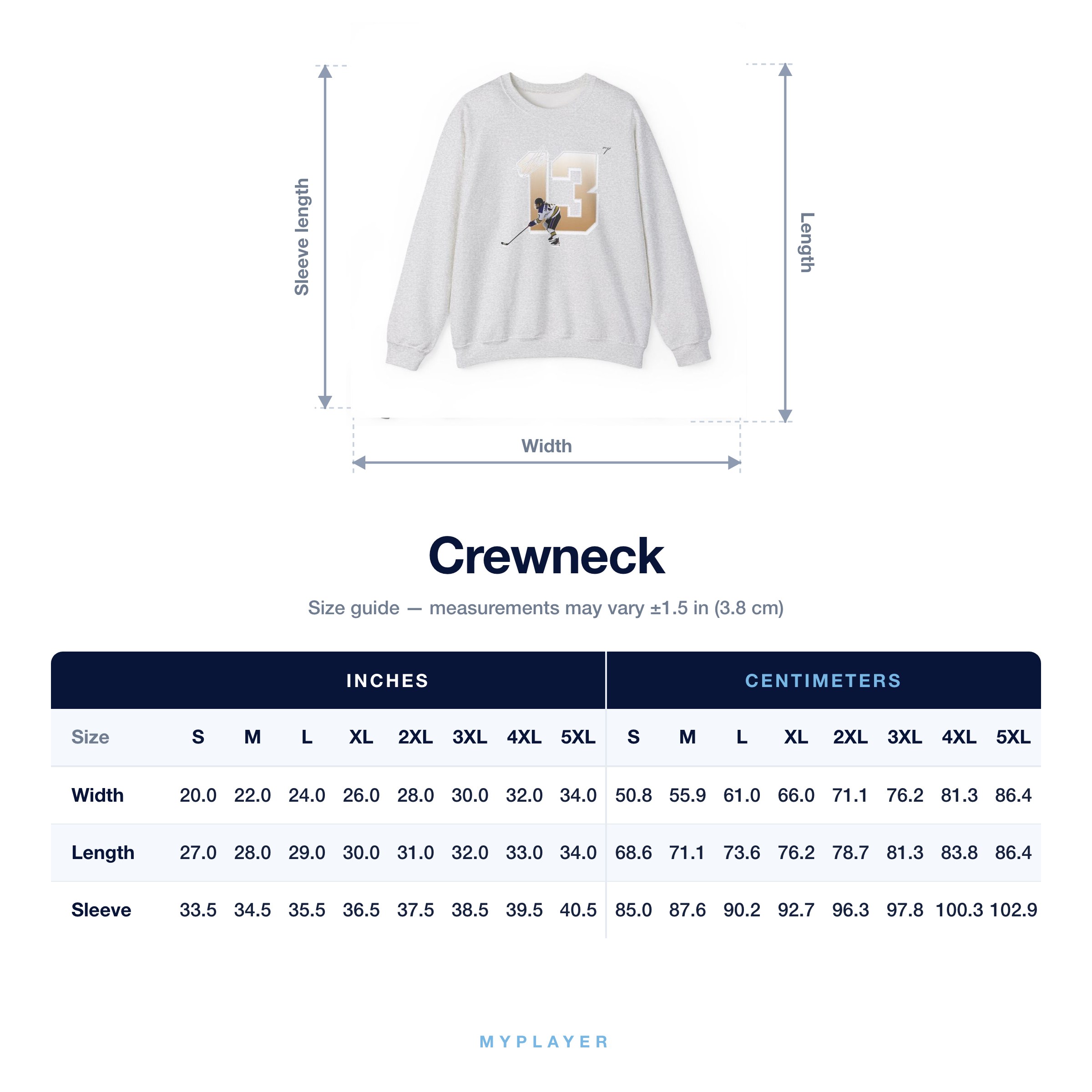 Crewneck size chart