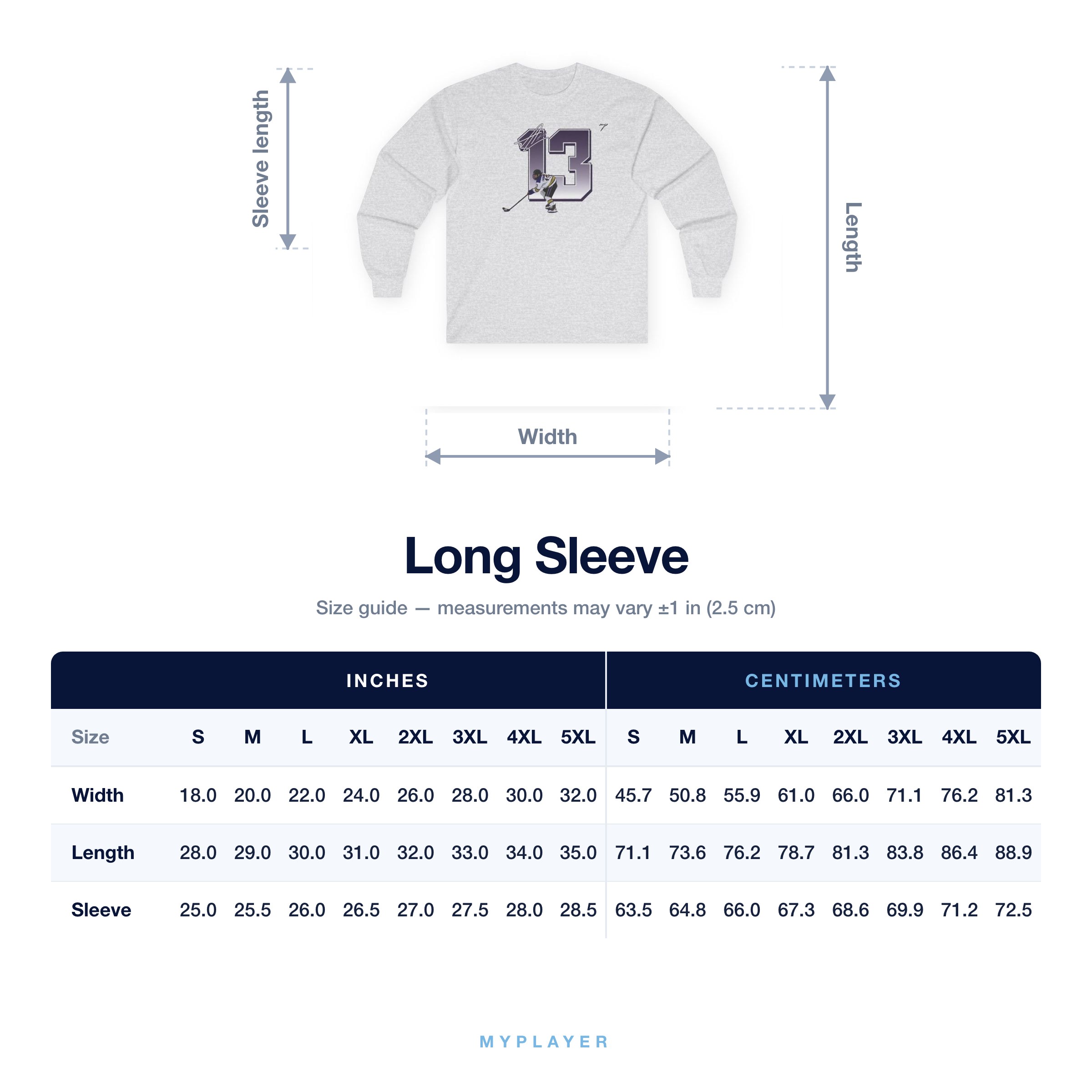 Long Sleeve size chart