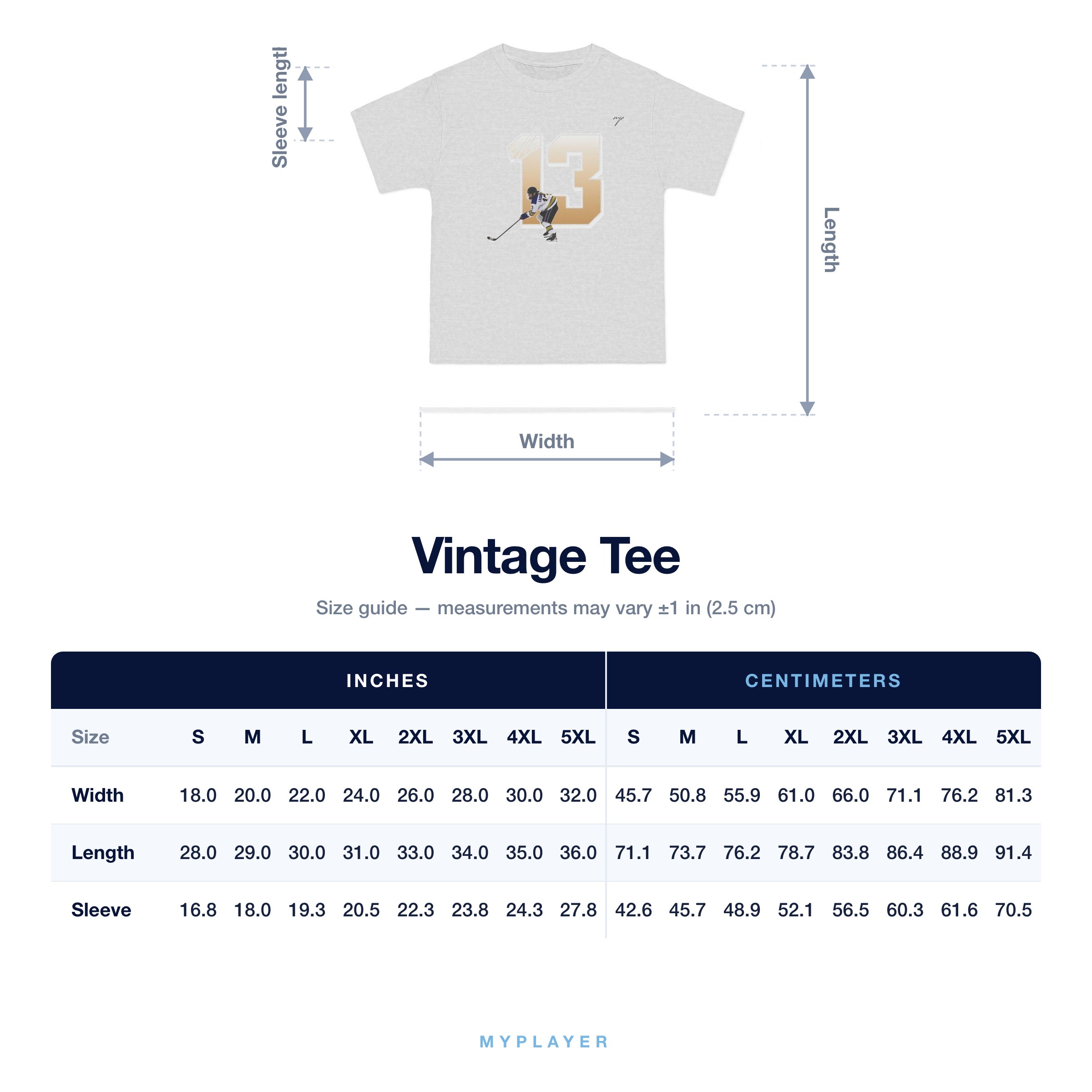Vintage Tee size chart