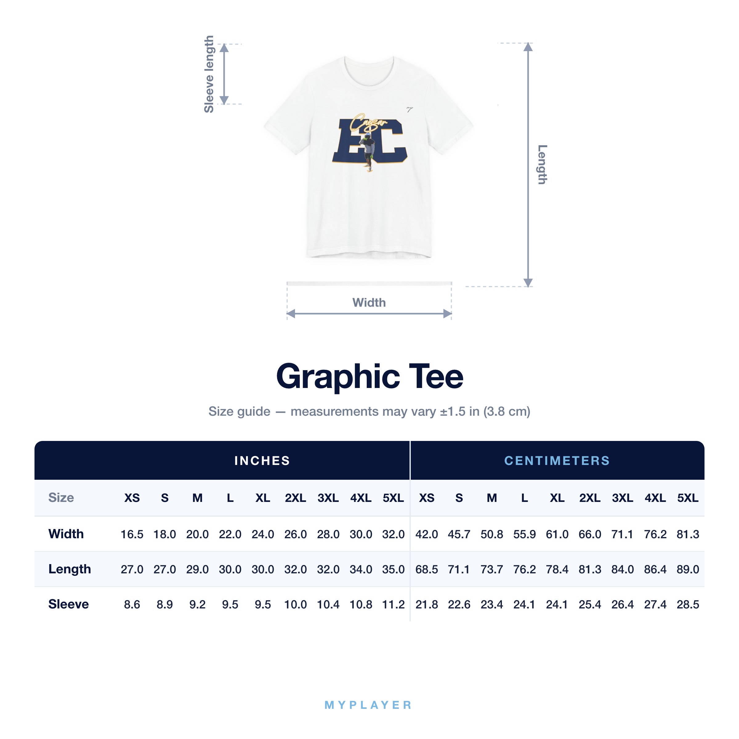 Graphic Tee size chart