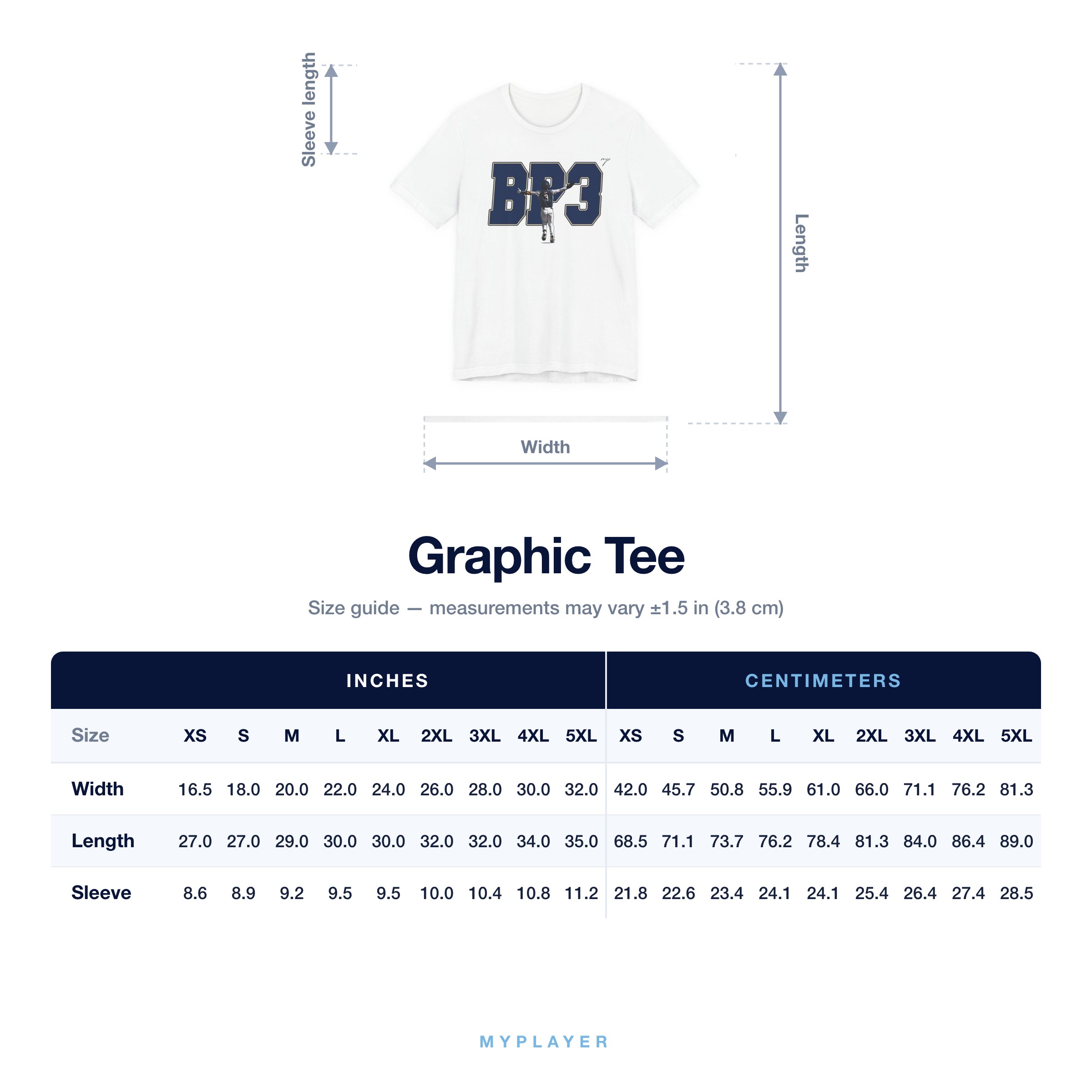 Graphic Tee size chart