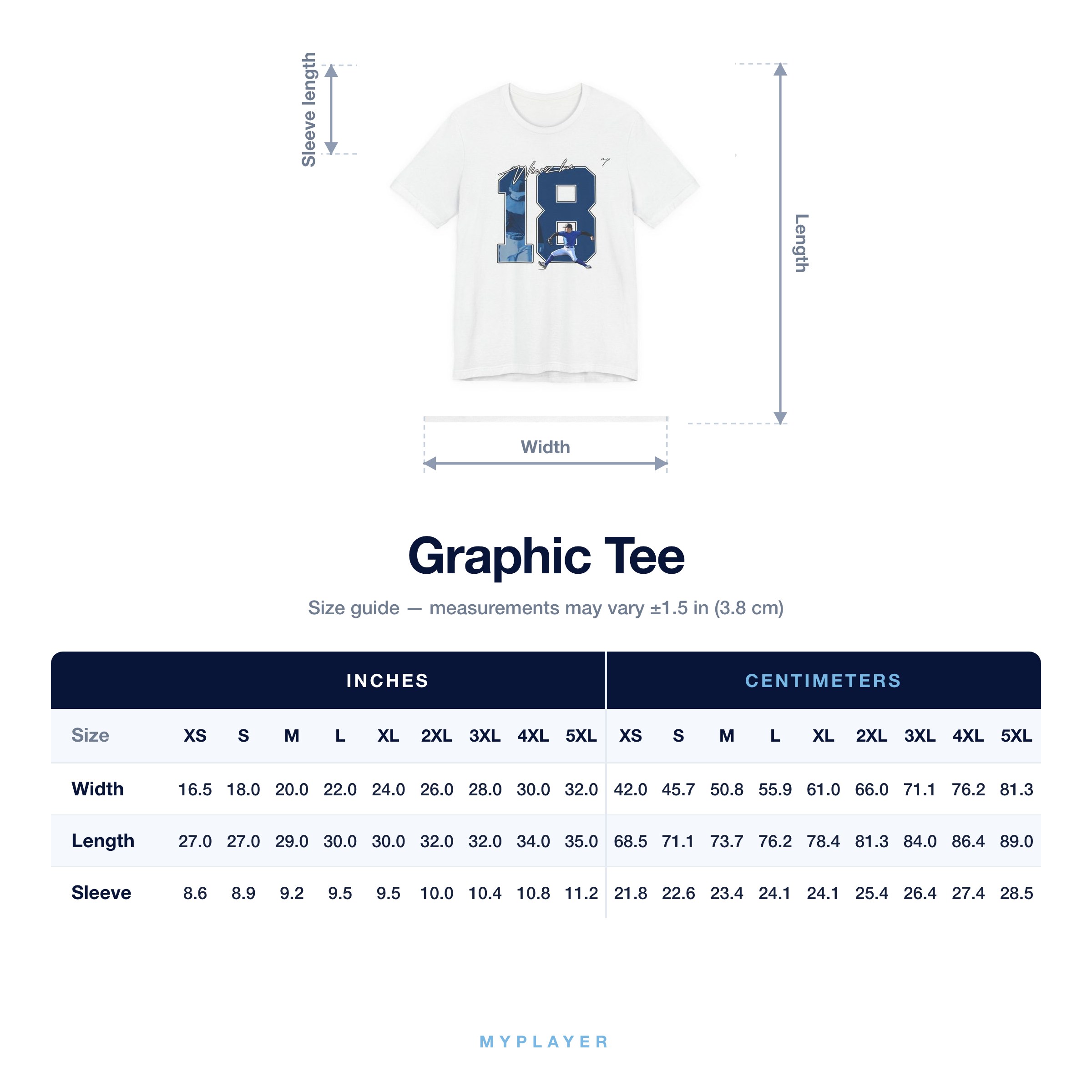Graphic Tee size chart