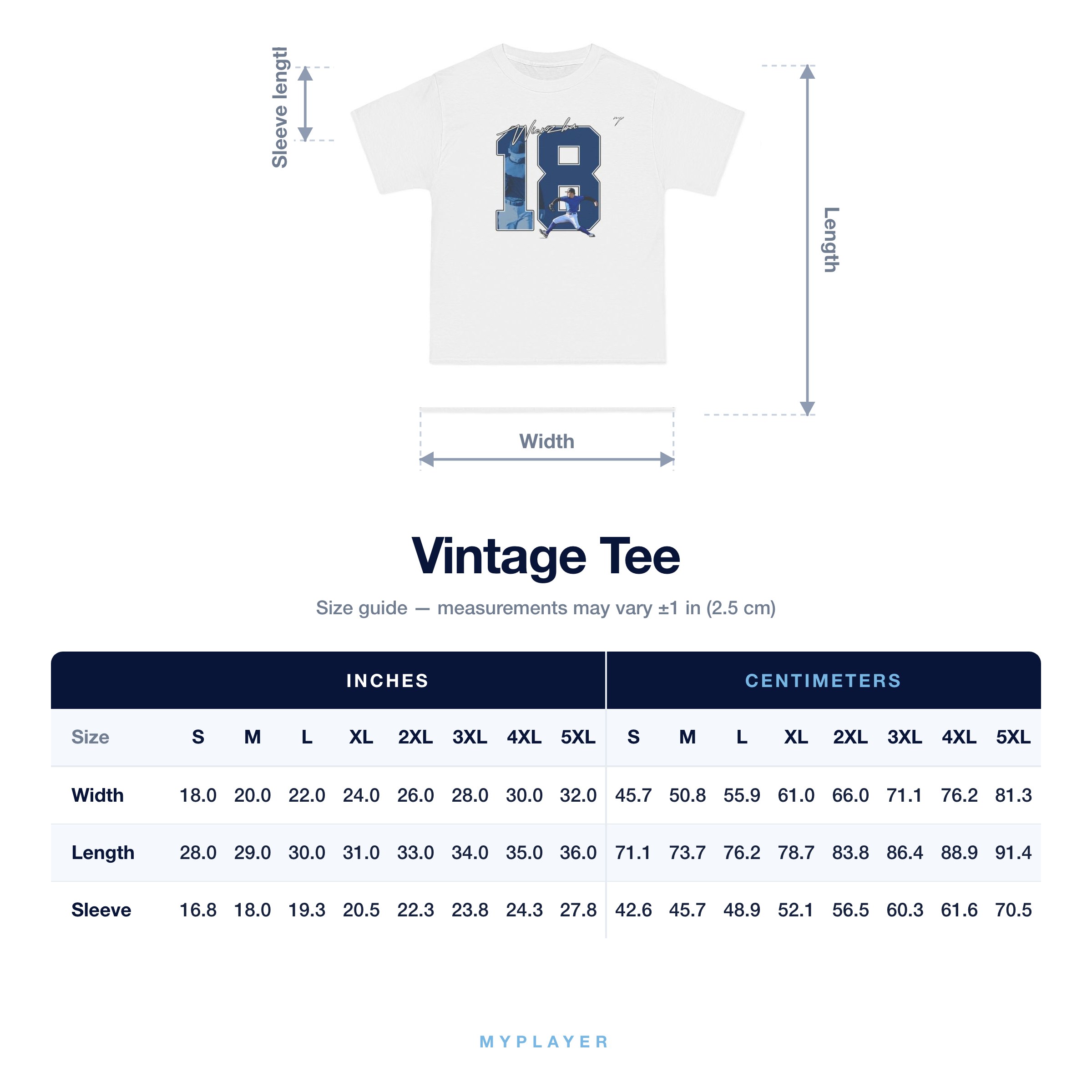 Vintage Tee size chart