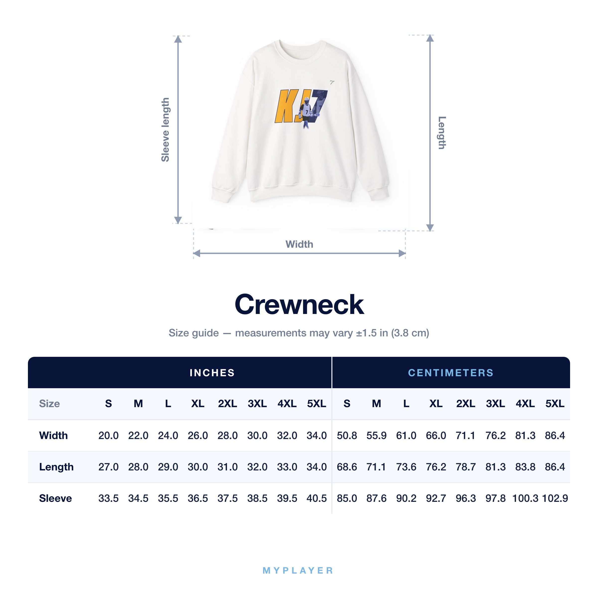 Crewneck size chart