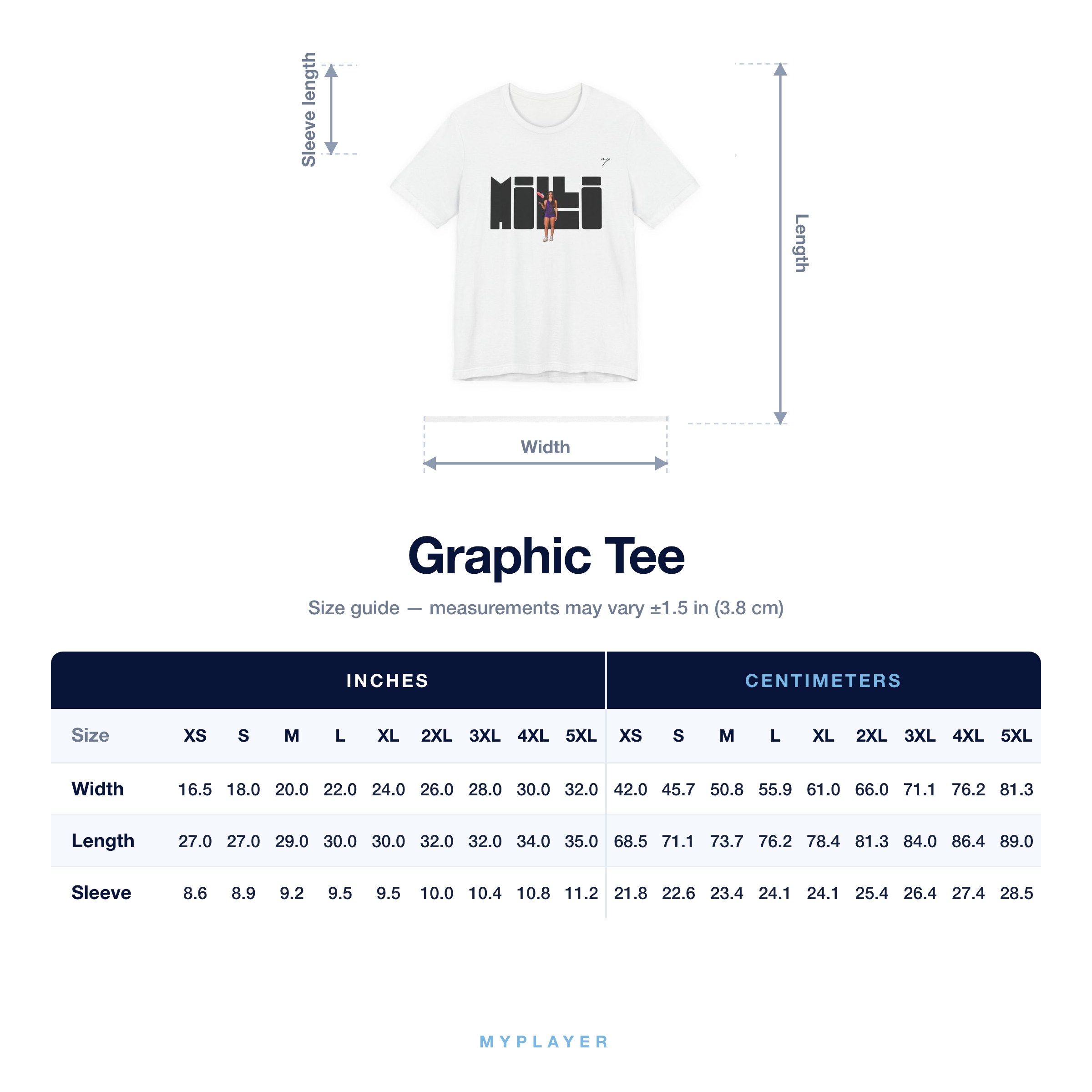 Graphic Tee size chart