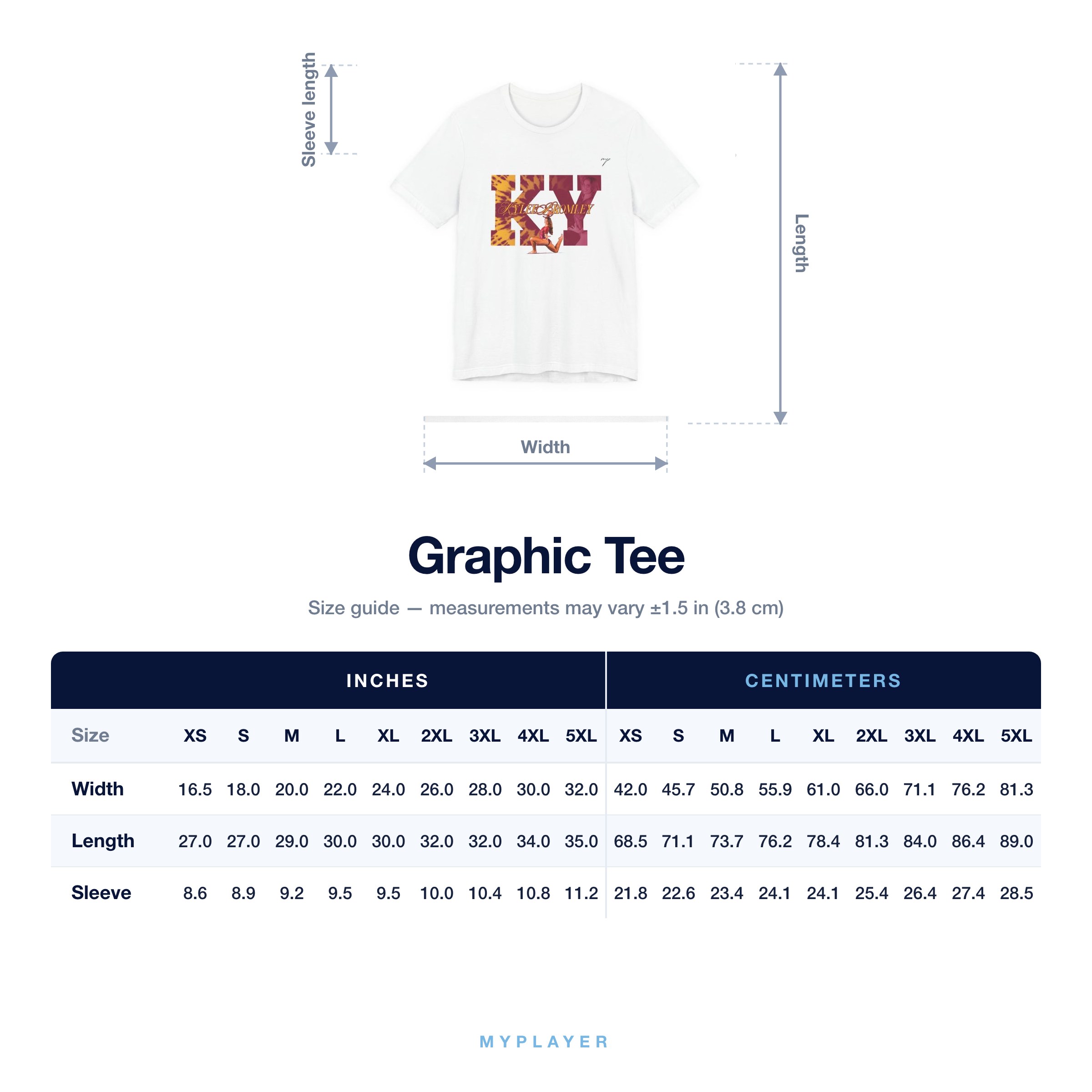Graphic Tee size chart