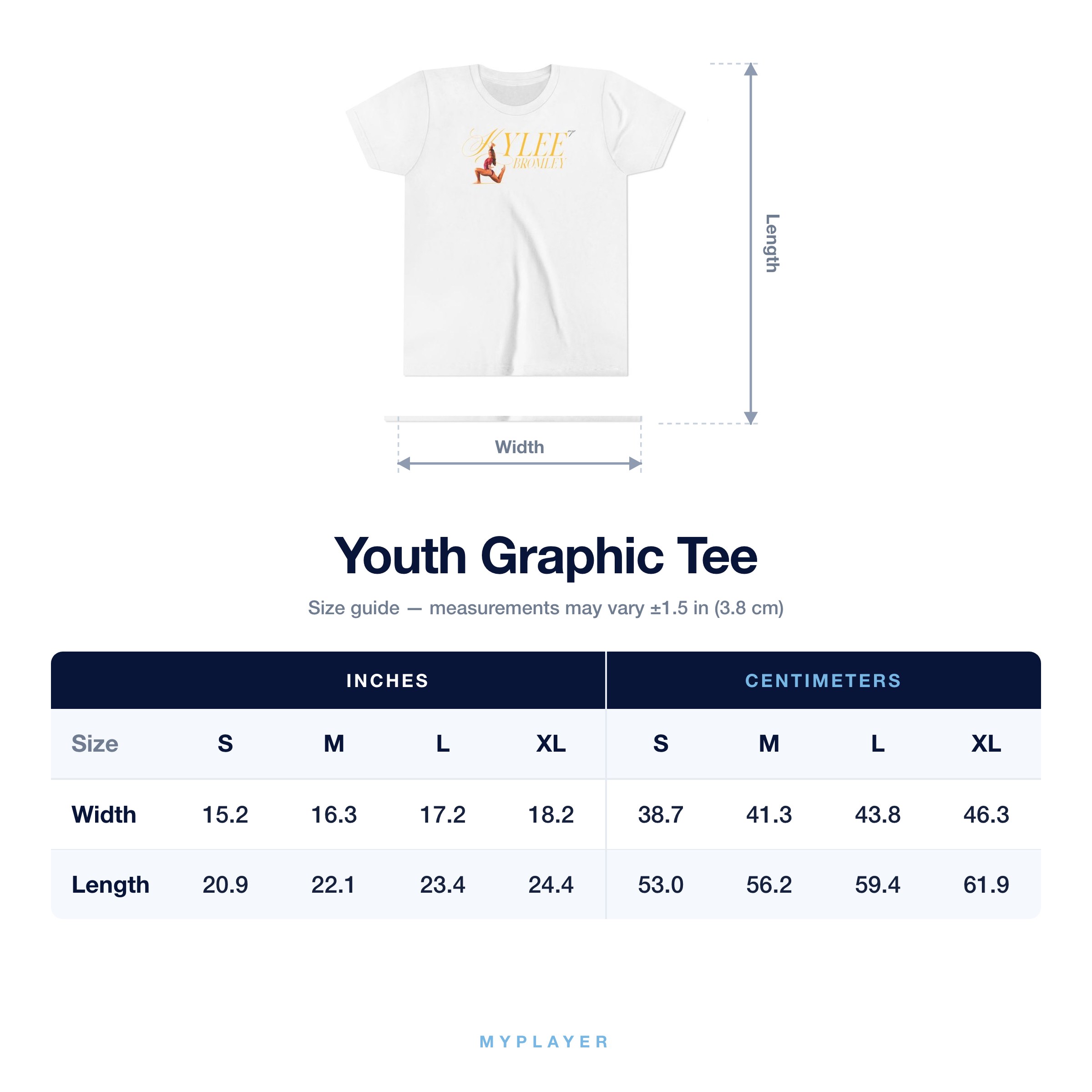 Youth Tee size chart