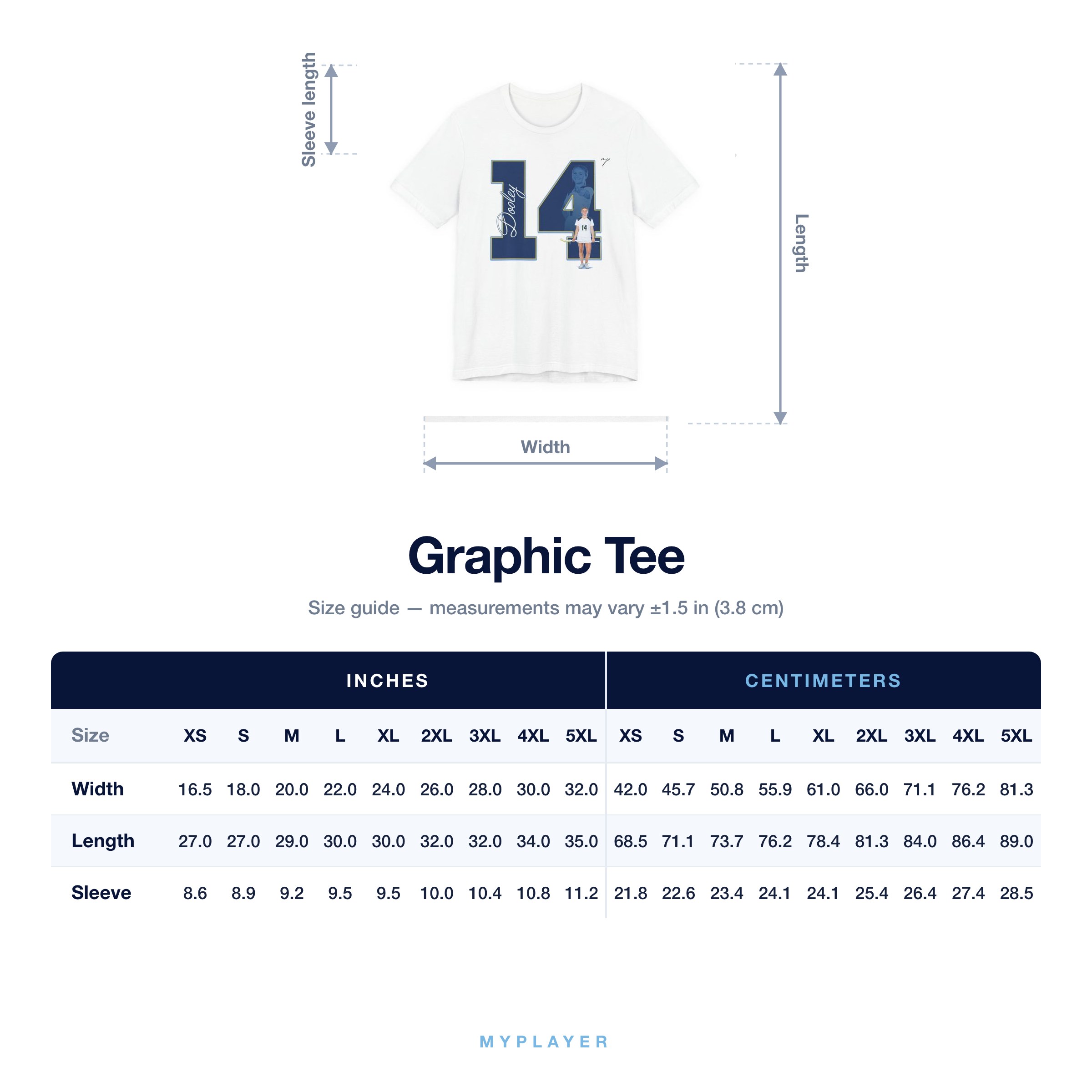 Graphic Tee size chart
