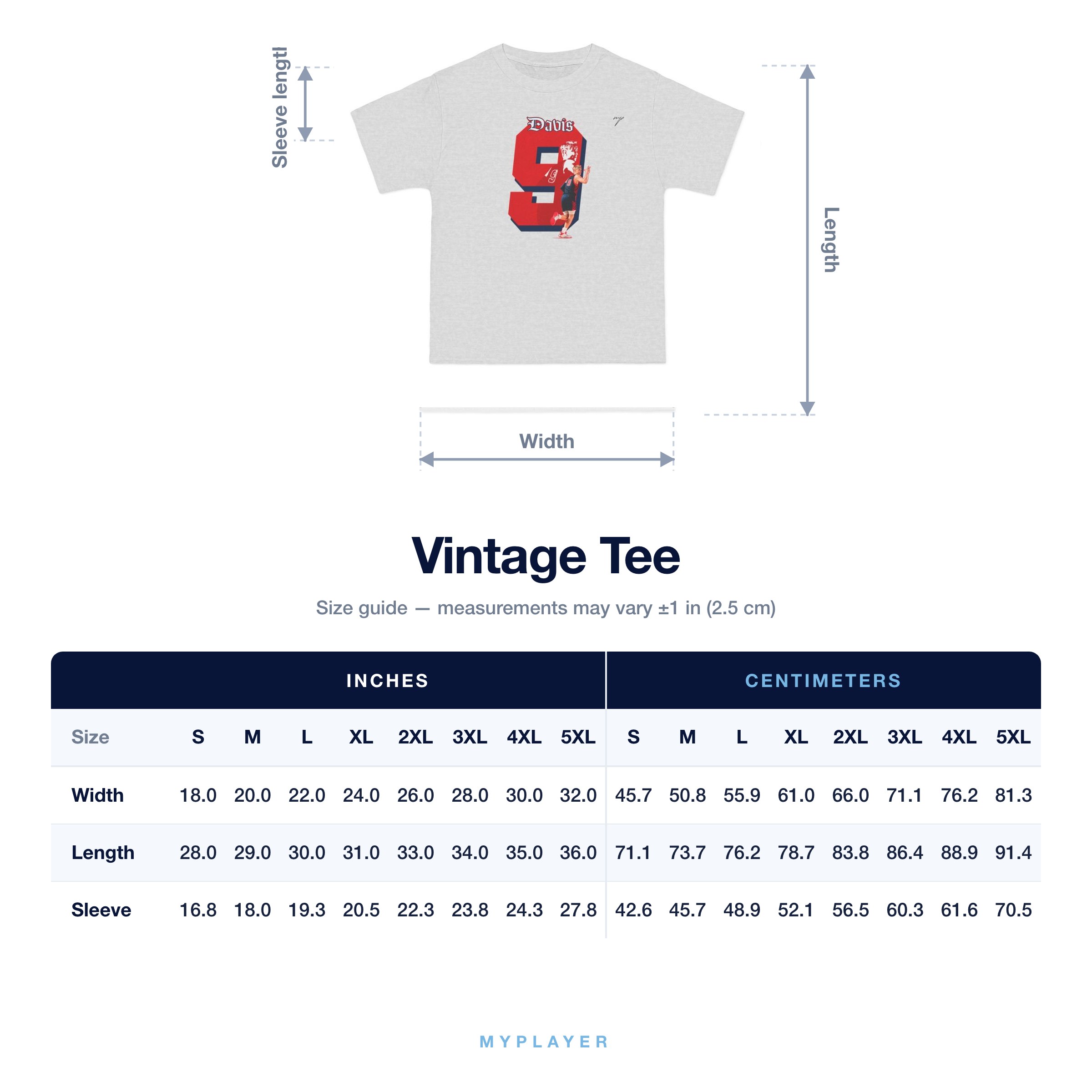 Vintage Tee size chart