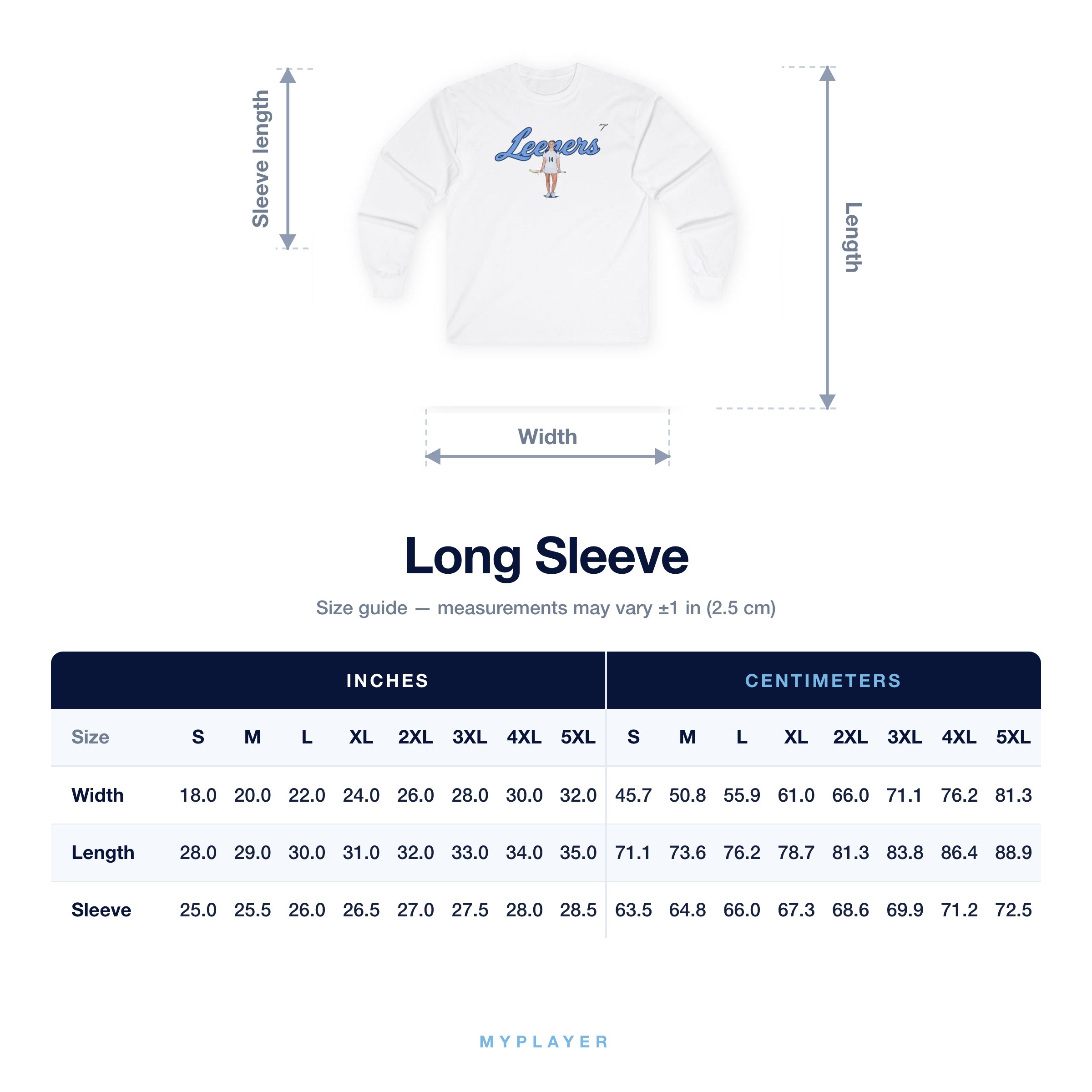Long Sleeve size chart